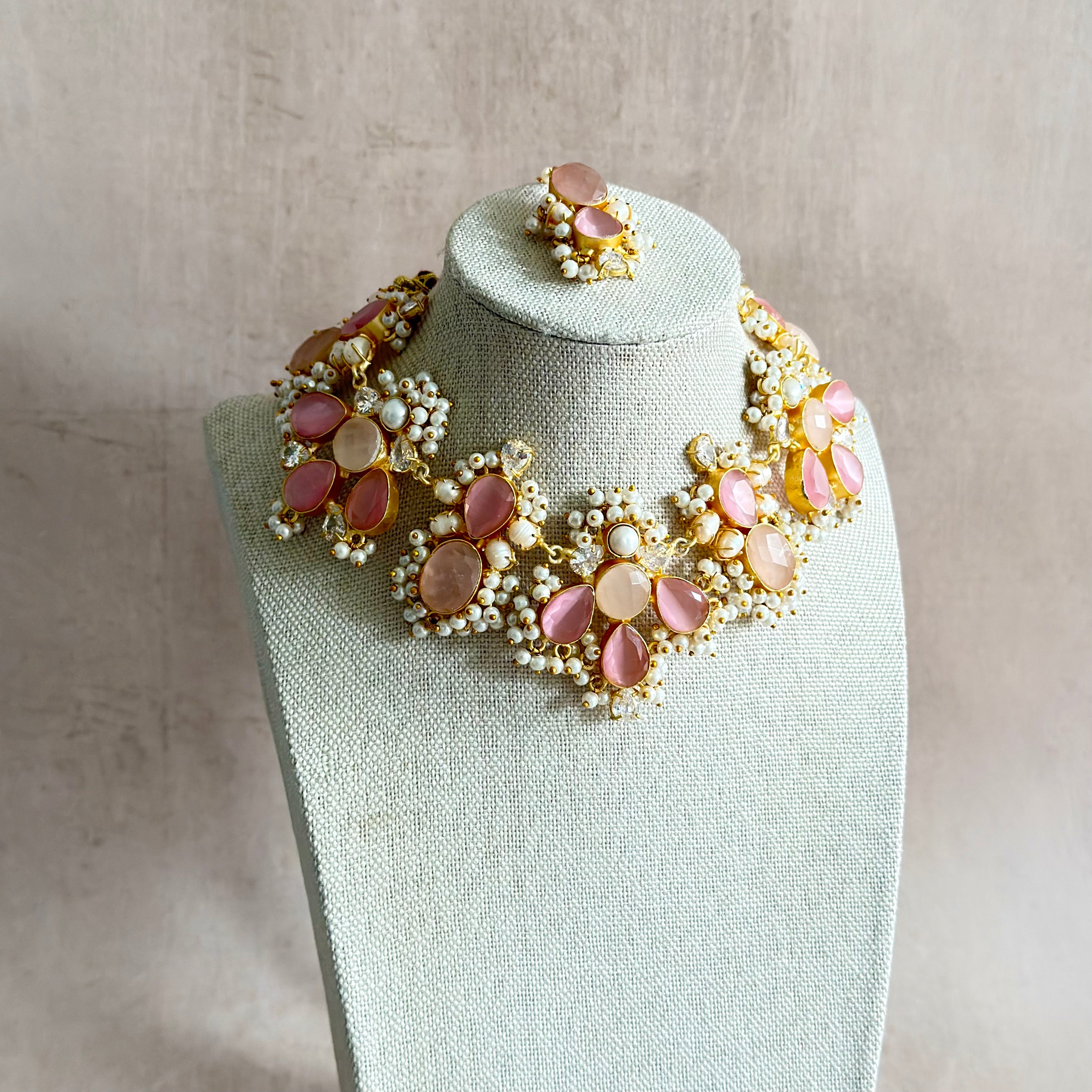 Vayda Pink Crystal Necklace Set - Ahseya & Co