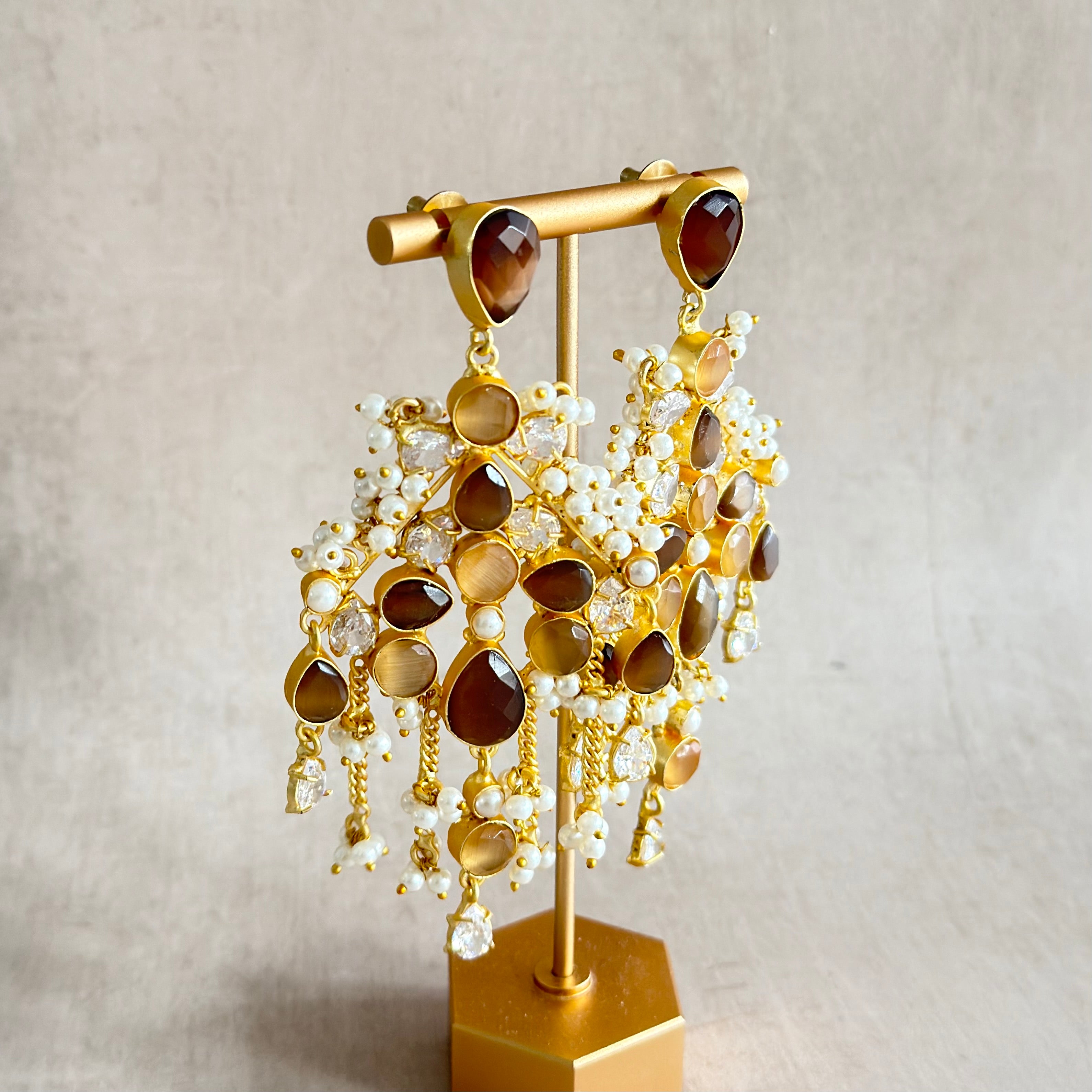 Vada Espresso Crystal Drop Earrings - Ahseya & Co