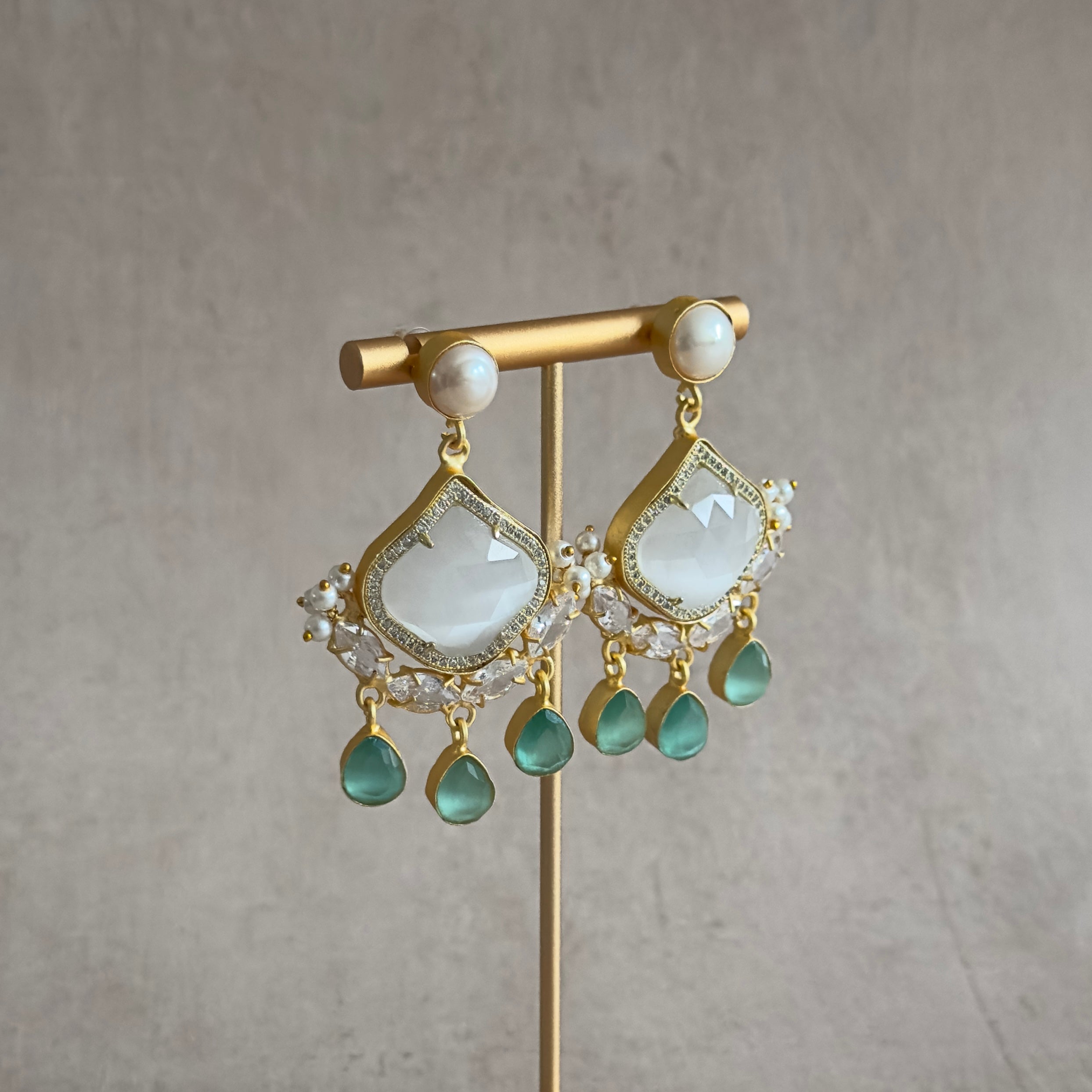 Samar Mint Crystal Drop Earrings - Ahseya & Co.