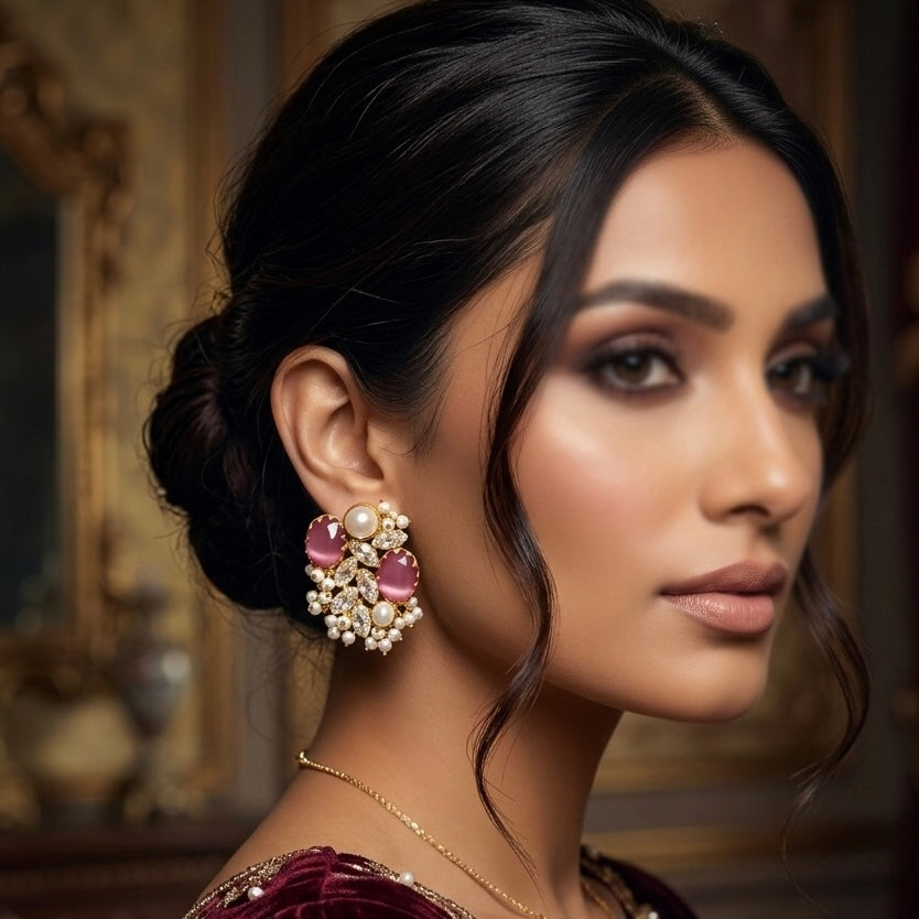 Roxy Pink Pearl Crystal Stud Earrings - Ahseya & Co