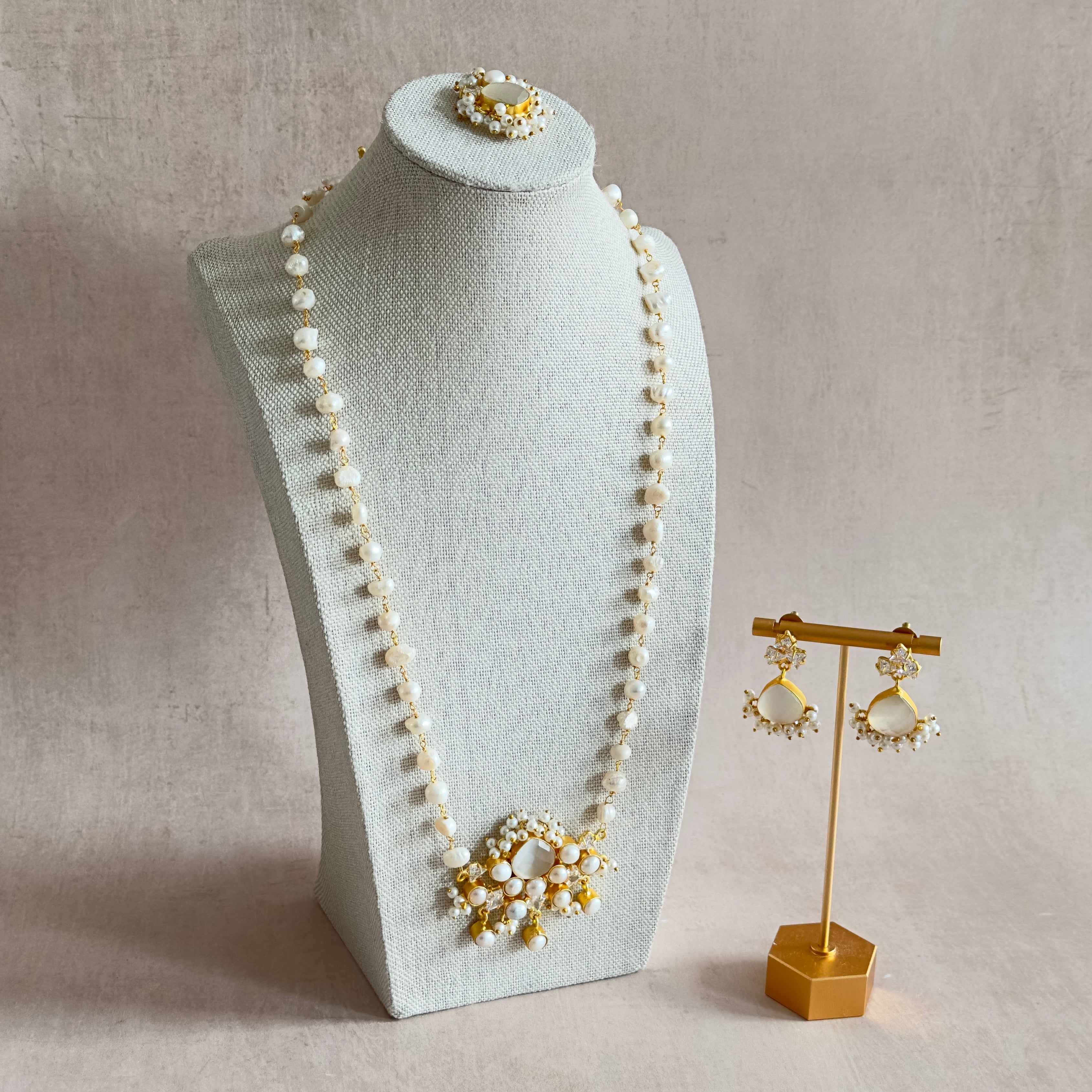 Clara Grey Pearl Mala Set - Ahseya & Co