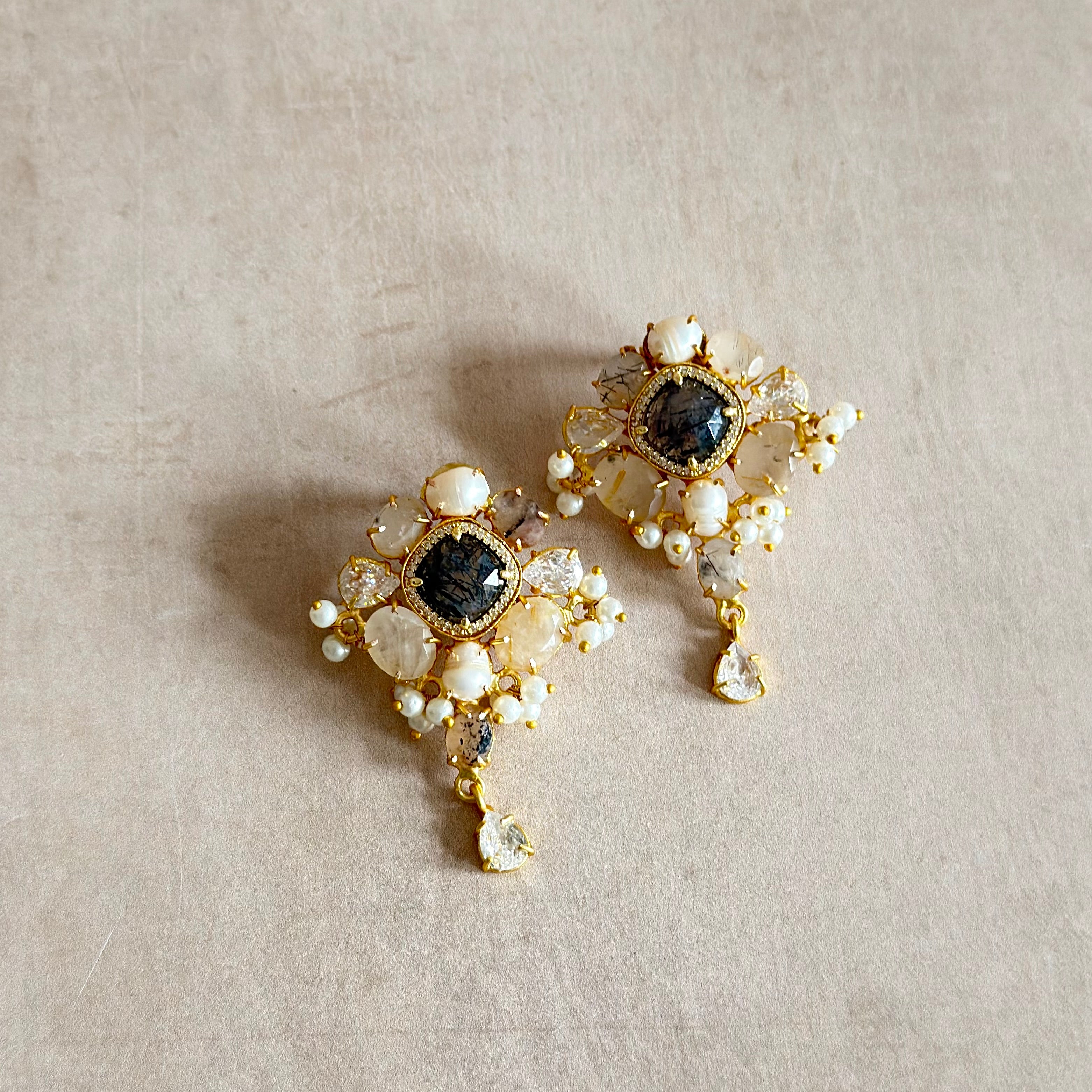 Reina Black Crystal Drop Earrings - Ahseya & Co