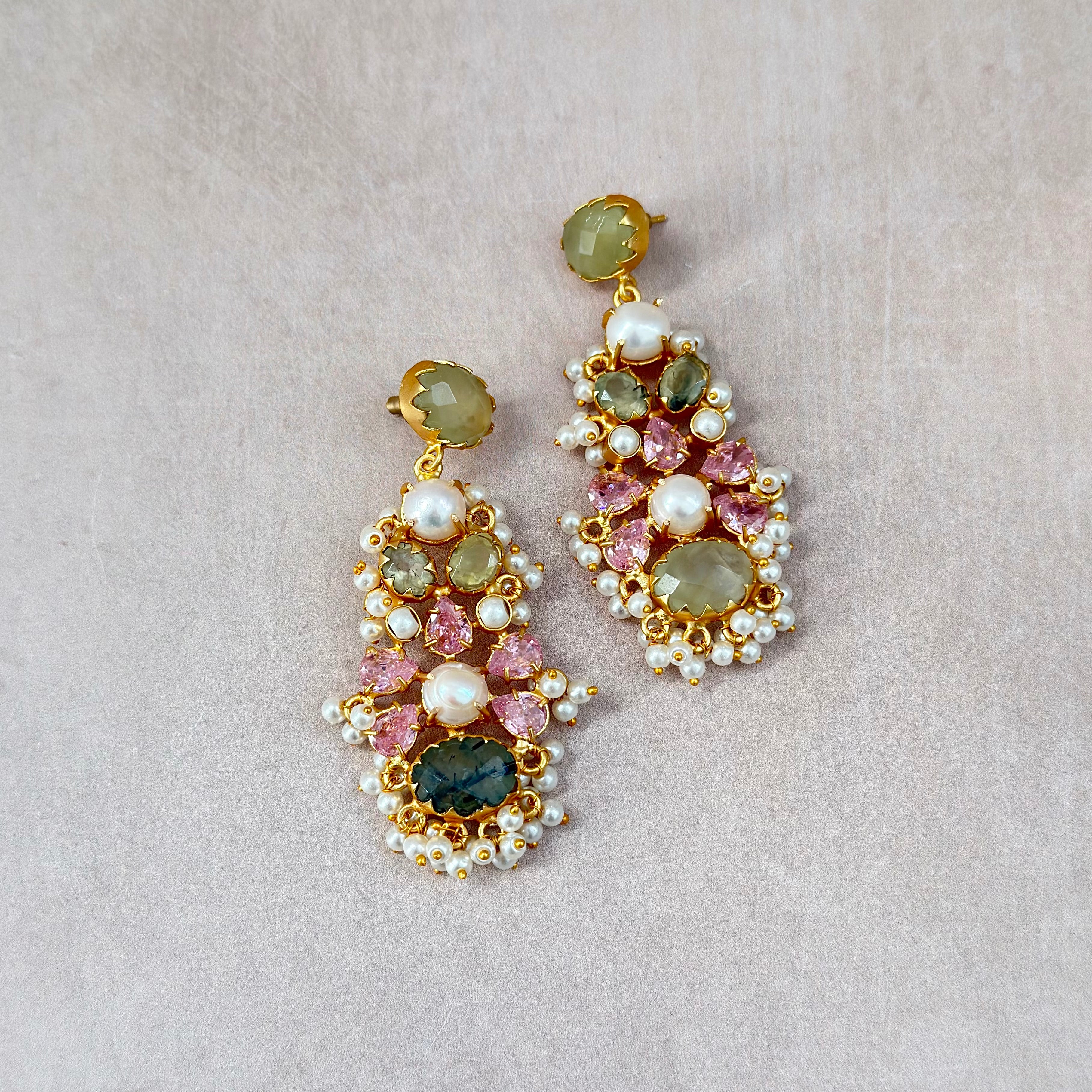Bisan Olive Pearl Drop Earrings - Ahseya & Co