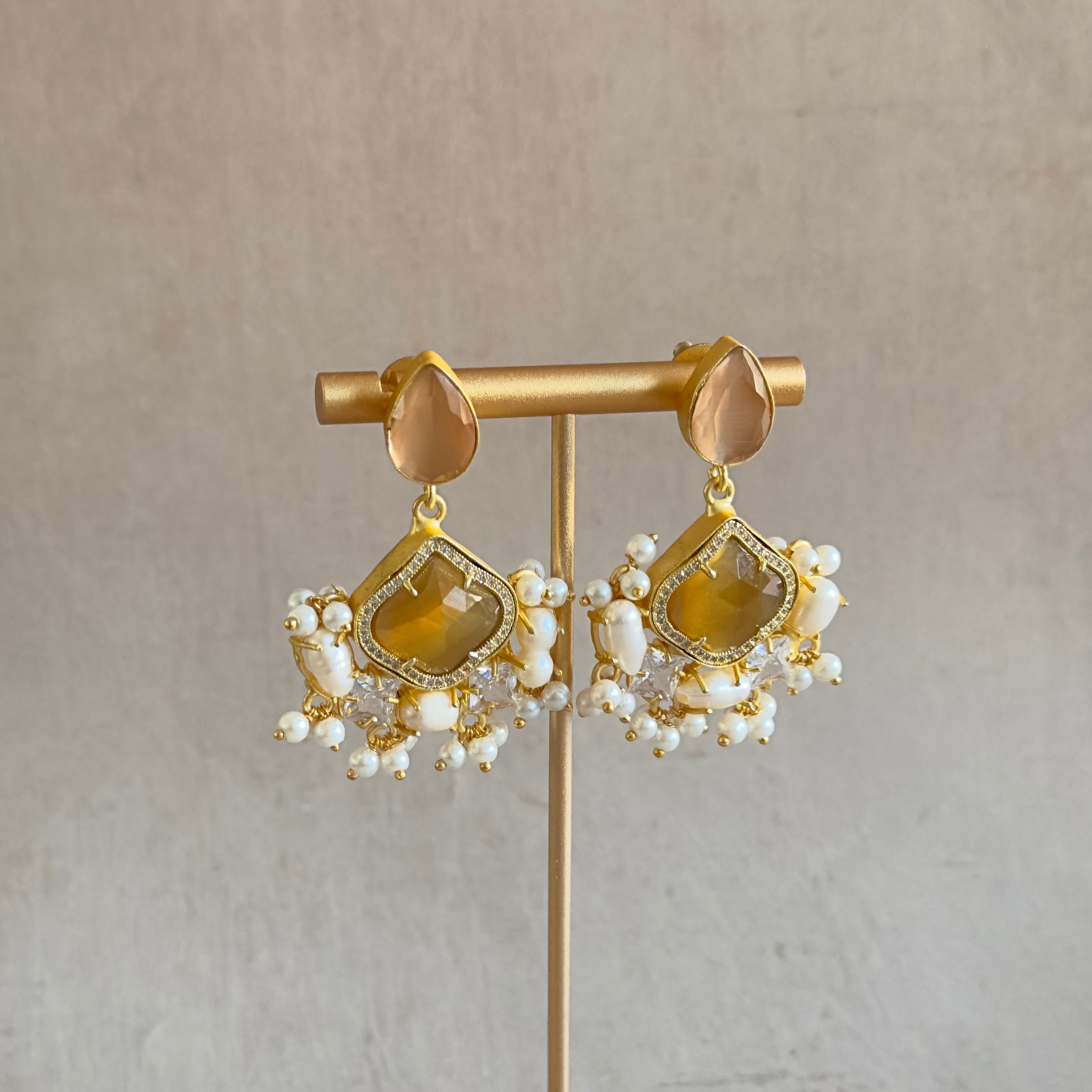 Ummara Brown Peach Drop Earrings - Ahseya & Co