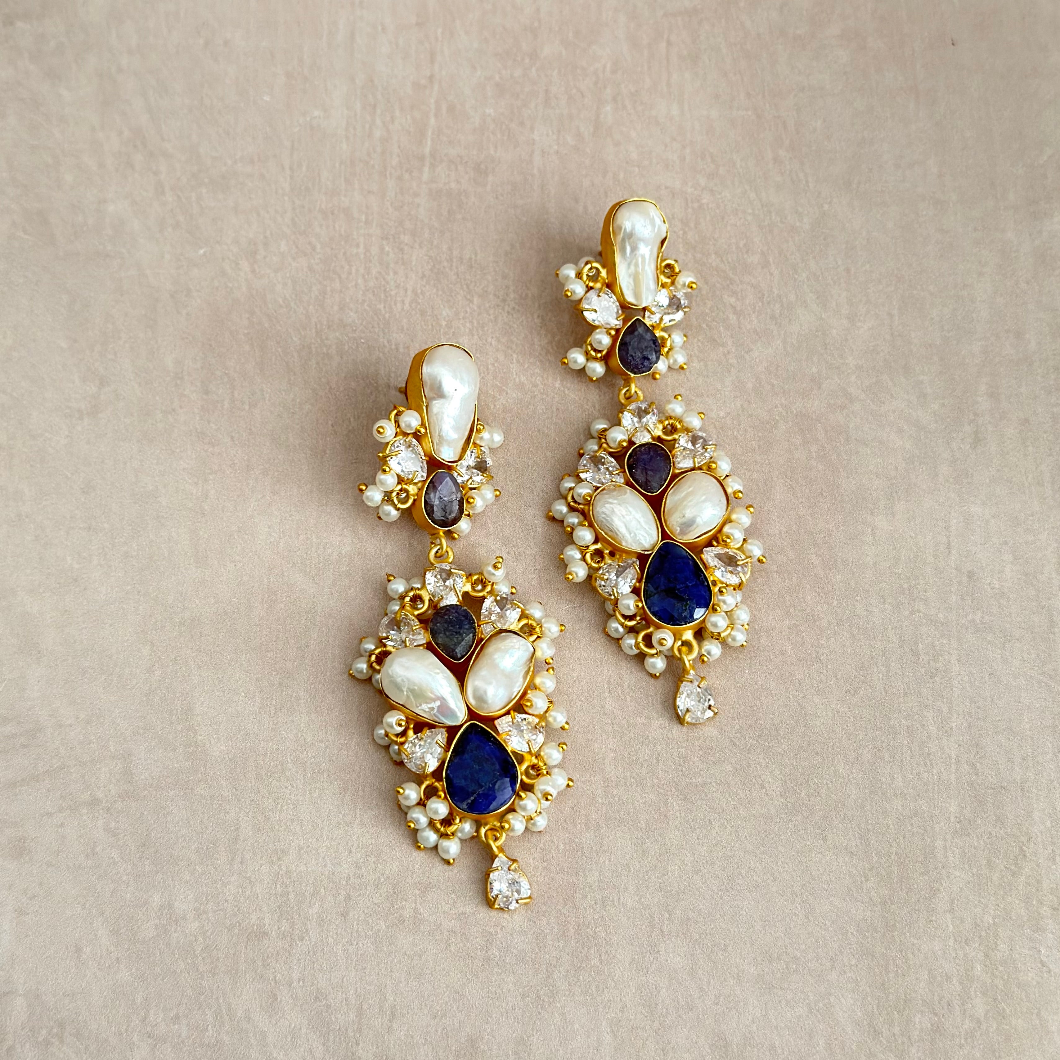 Lottie Blue Pearl Drop Earrings - Ahseya & Co