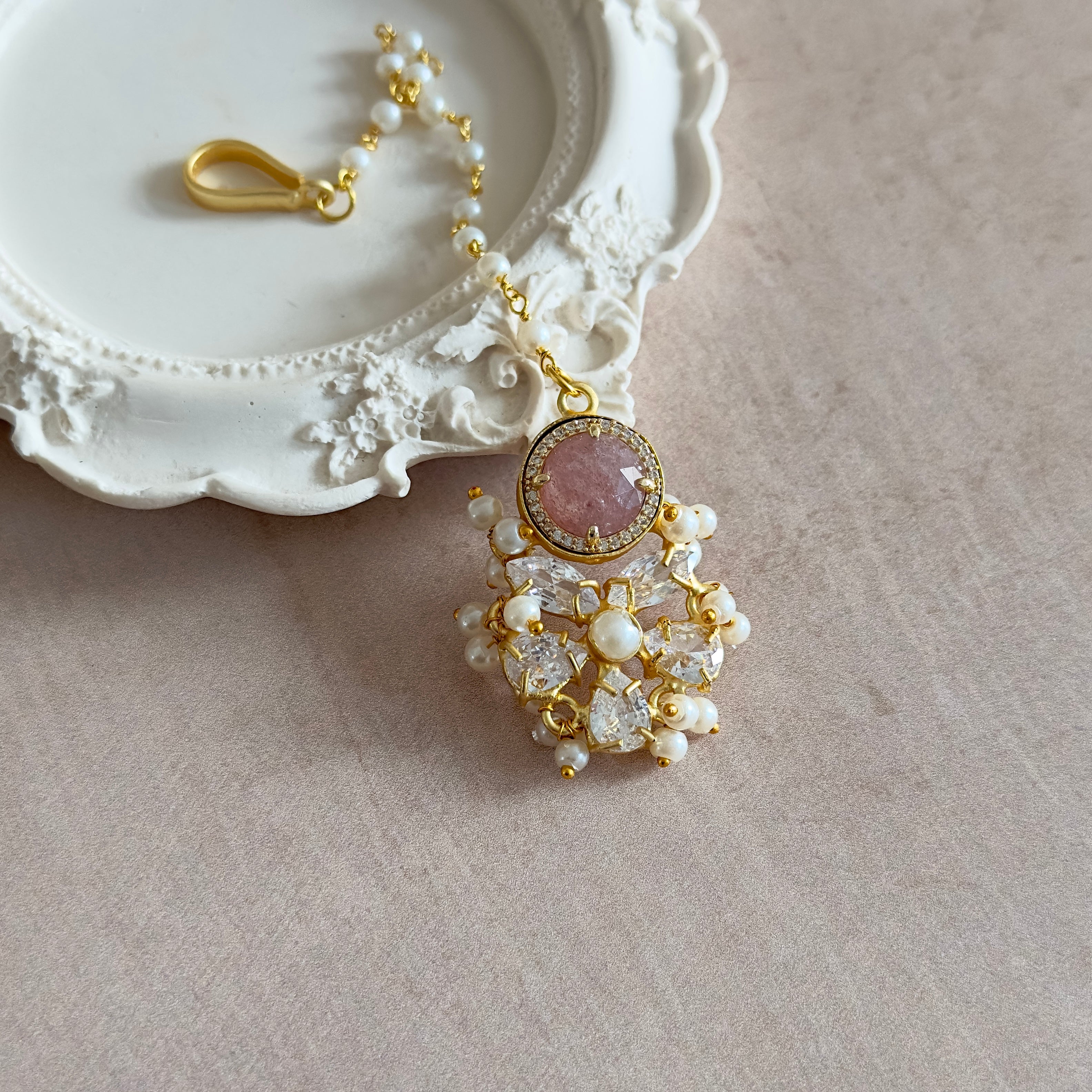 Fleur Pink Crystal Tikka - Ahseya & Co