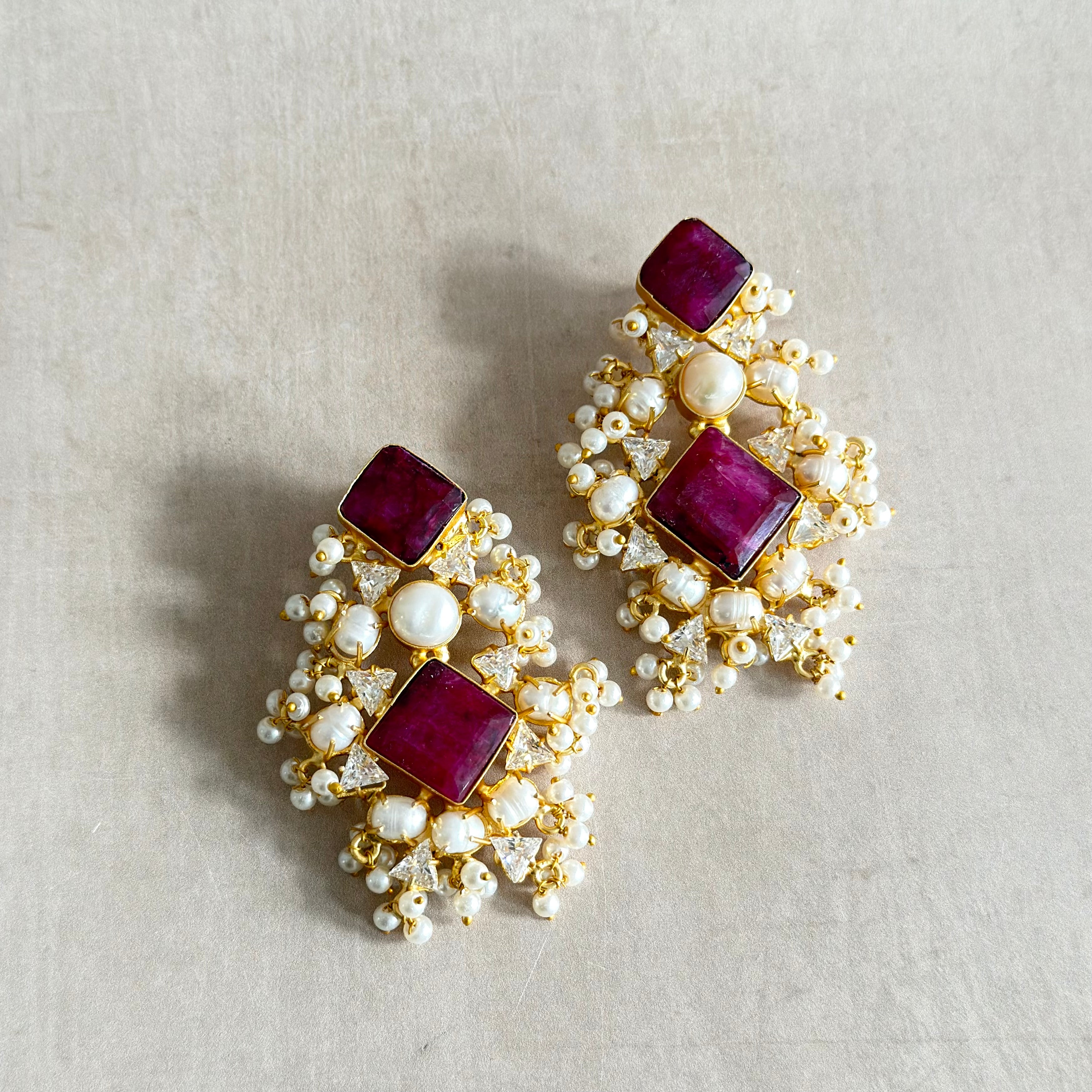 Zehra Ruby Pearl Earrings - Ahseya & Co