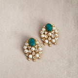 Lotus Teal Pearl Stud Earrings