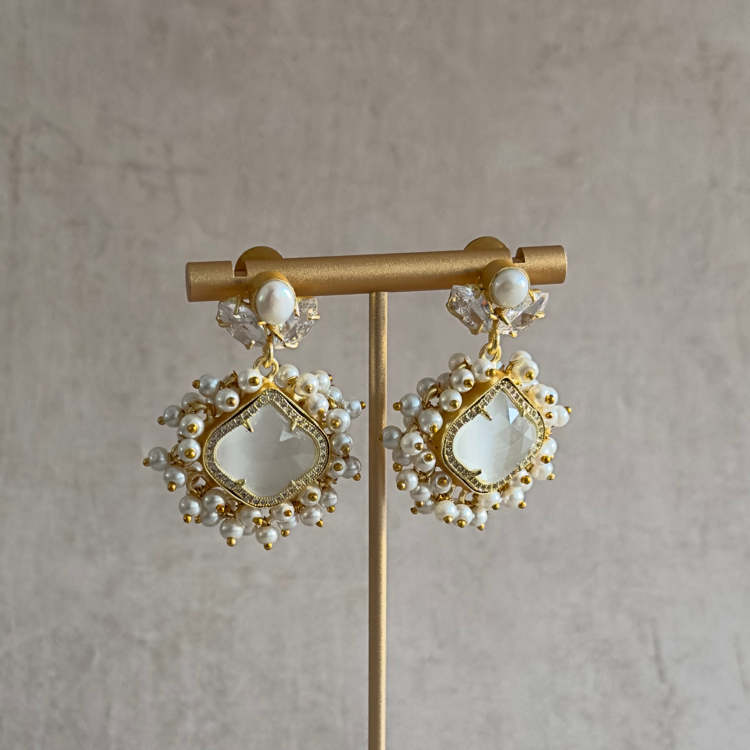 Adeeba Grey Crystal Drop earrings - Ahseya & Co