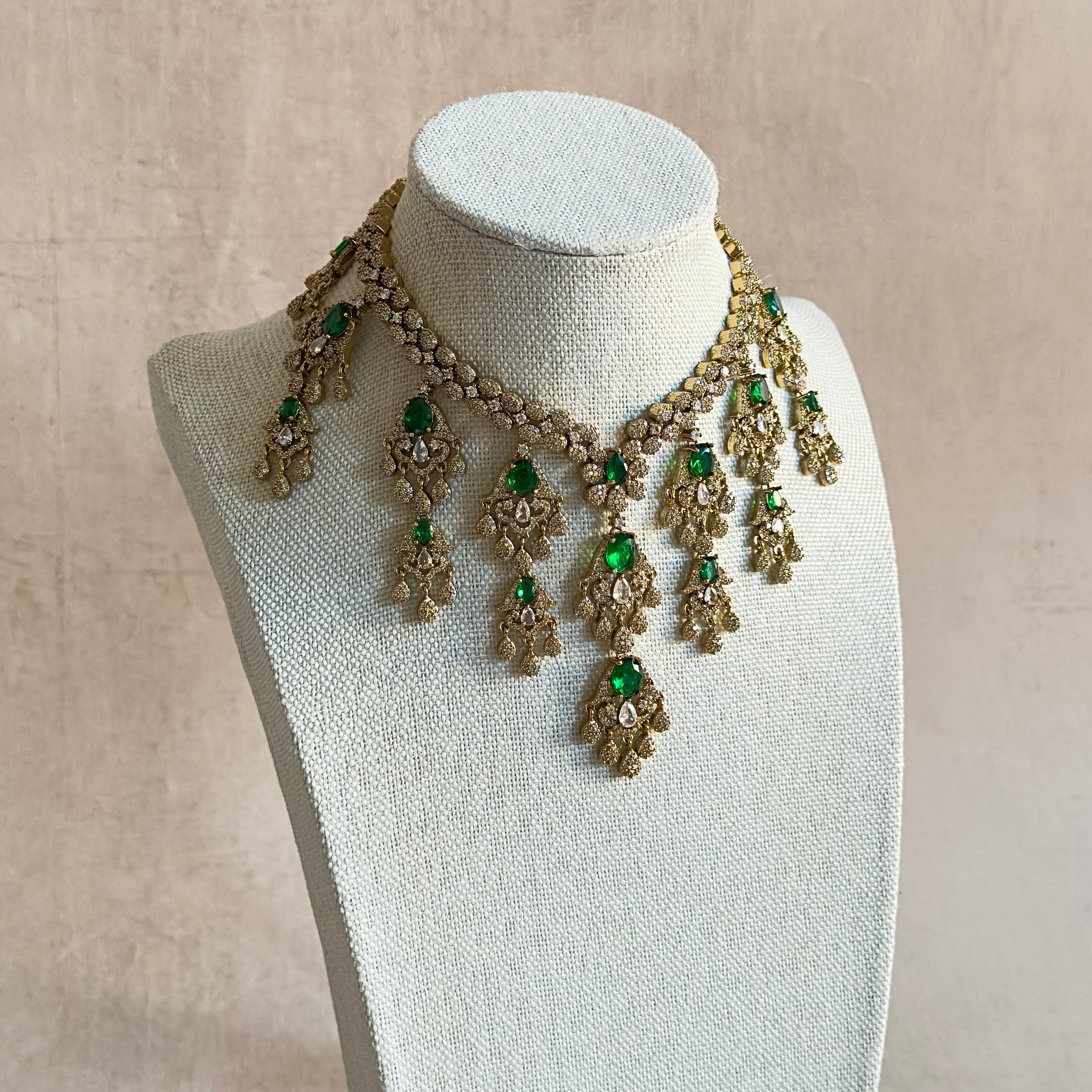 Ameena Green Crystal Necklace Set - Ahseya & Co