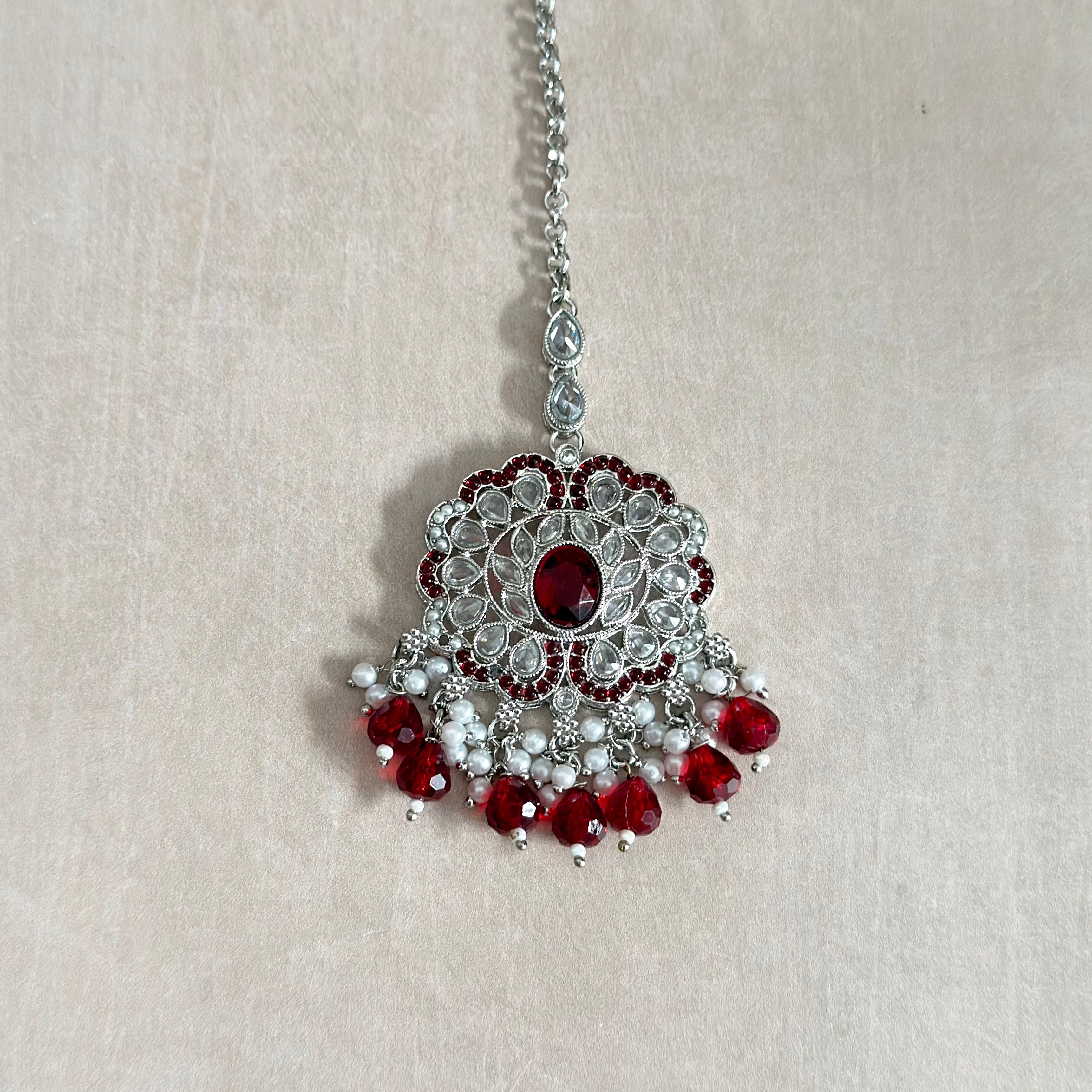 Zareefa Silver Ruby Choker Set - Ahseya & Co