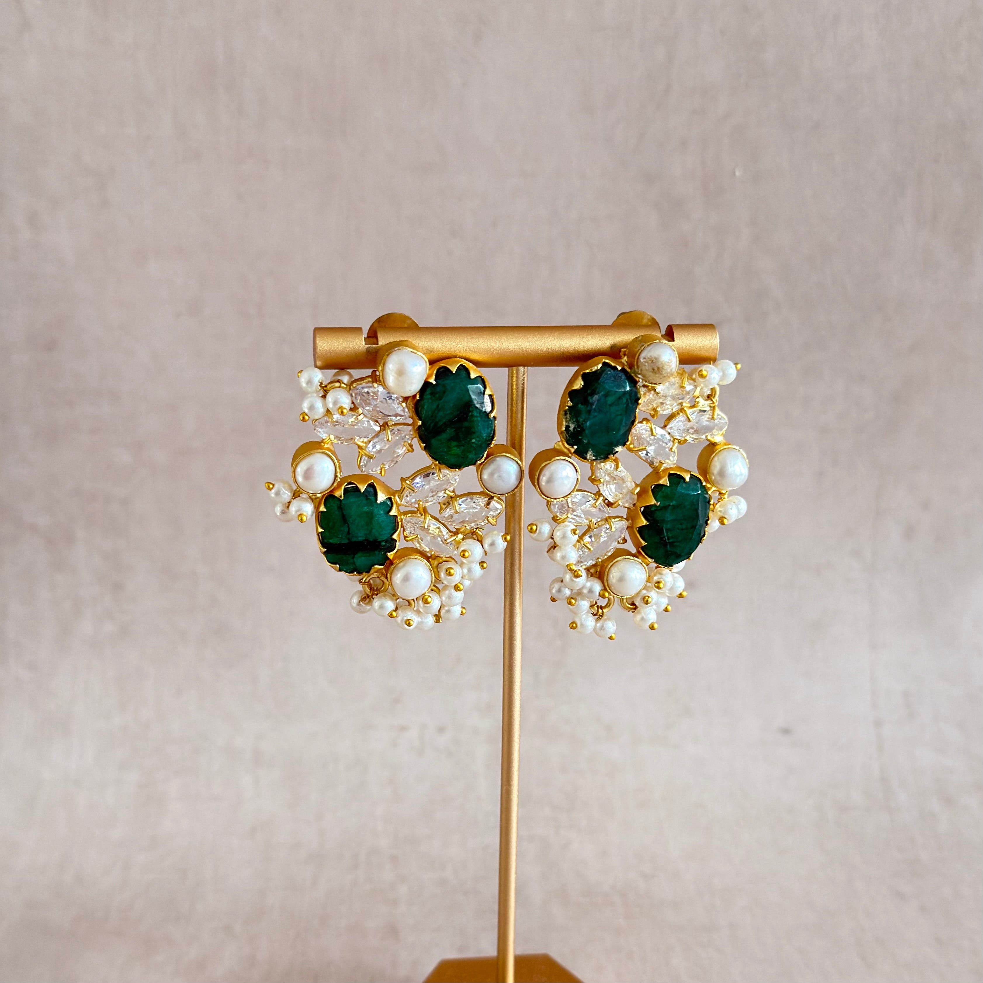 Roxy Emerald Crystal Stud Earrings - Ahseya & Co