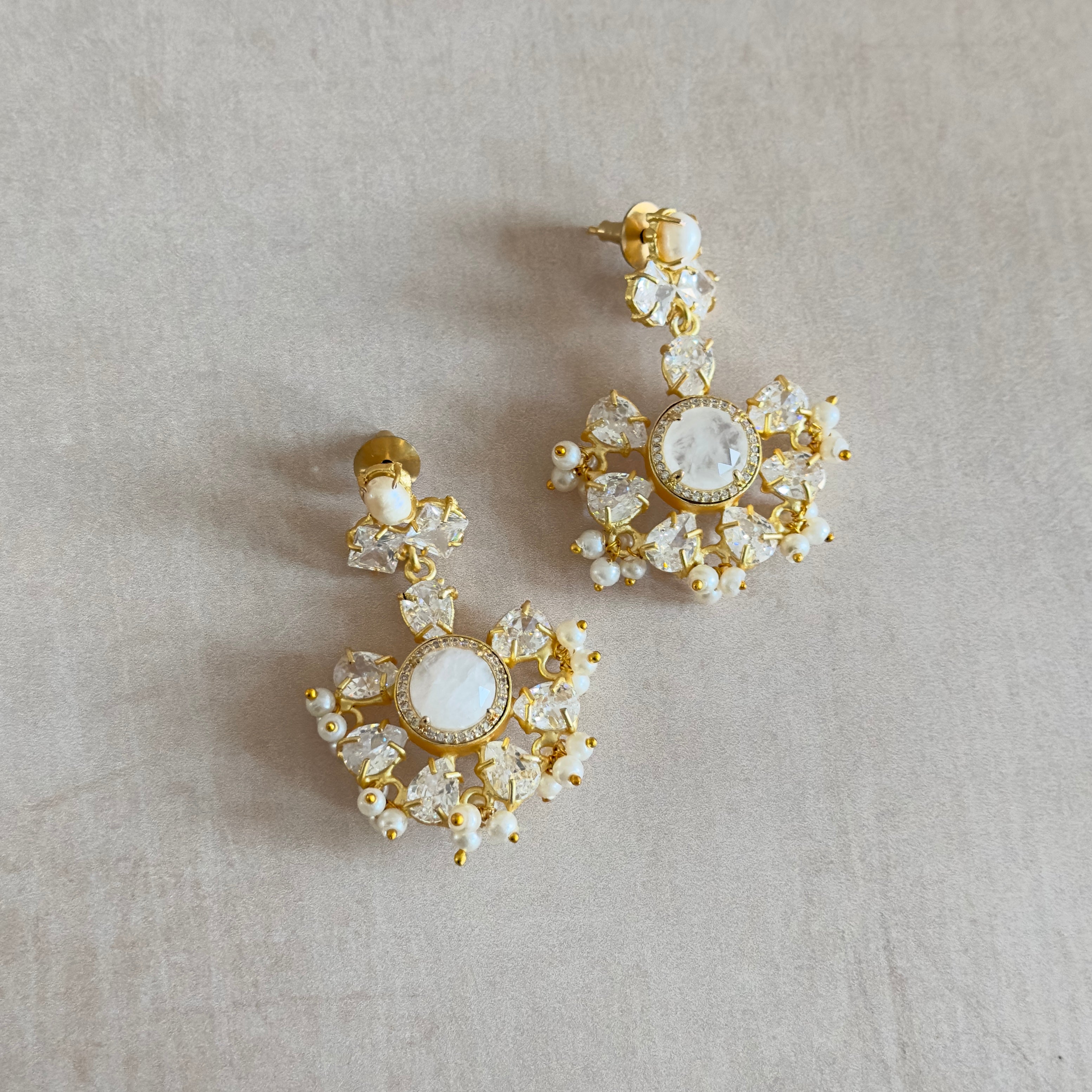 White Crystal Pearl Drop Earrings - Ahseya & Co