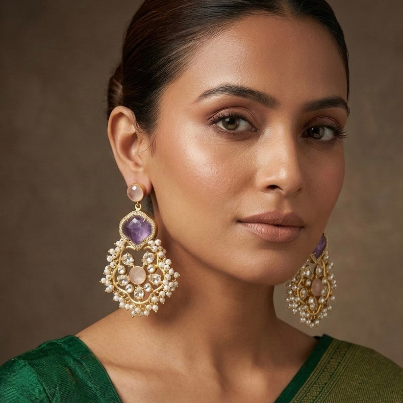 Zaylee Pink Crystal Drop Earrings - Ahseya & Co