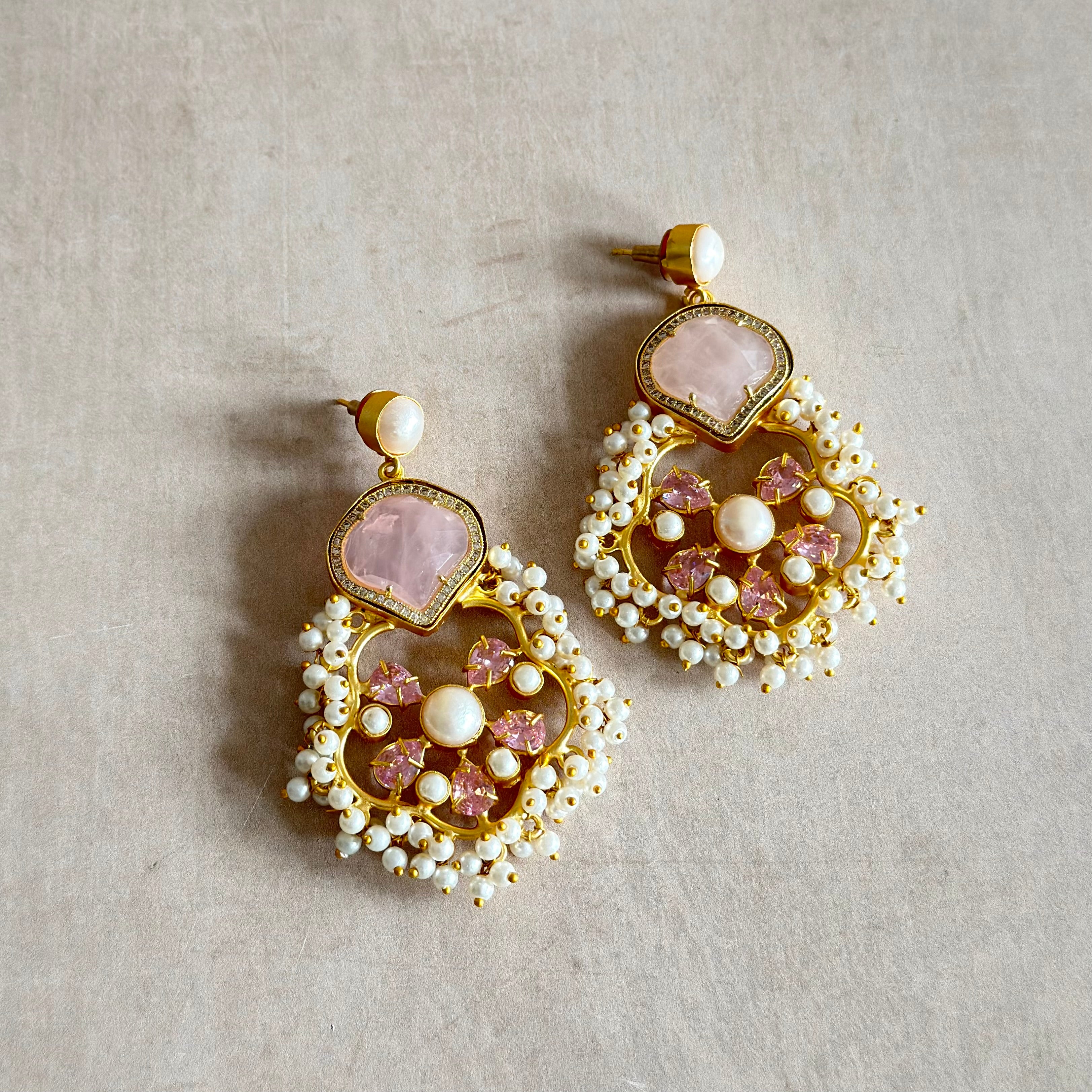 Zaylee Pink Crystal Drop Earrings - Ahseya & Co