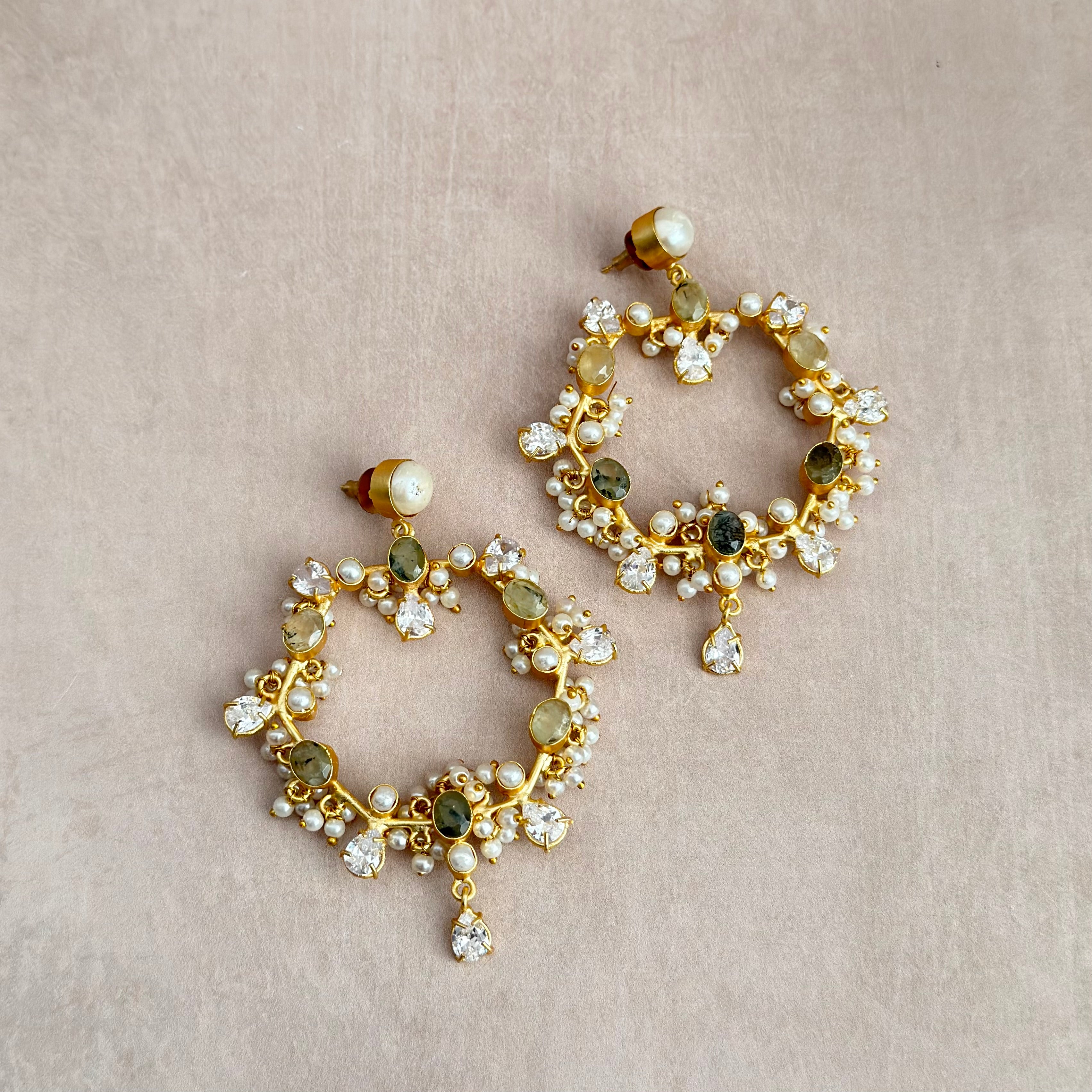 Nurea Olive Crystal Drop Earrings - Ahseya & Co