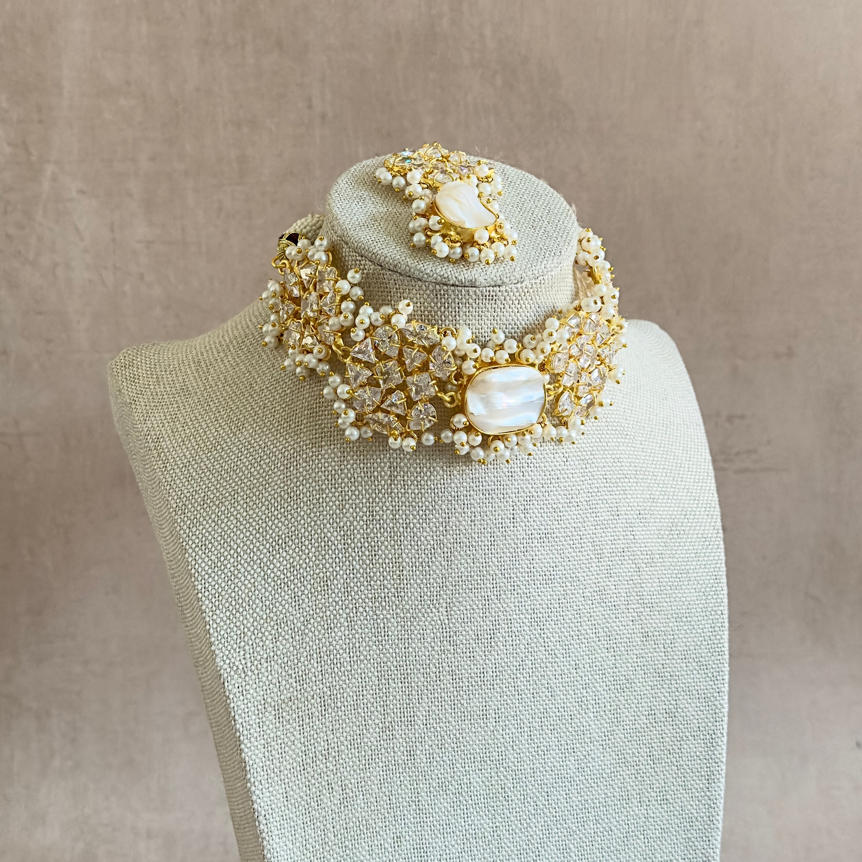 Melina Pearl Crystal Choker Set - Ahseya & Co