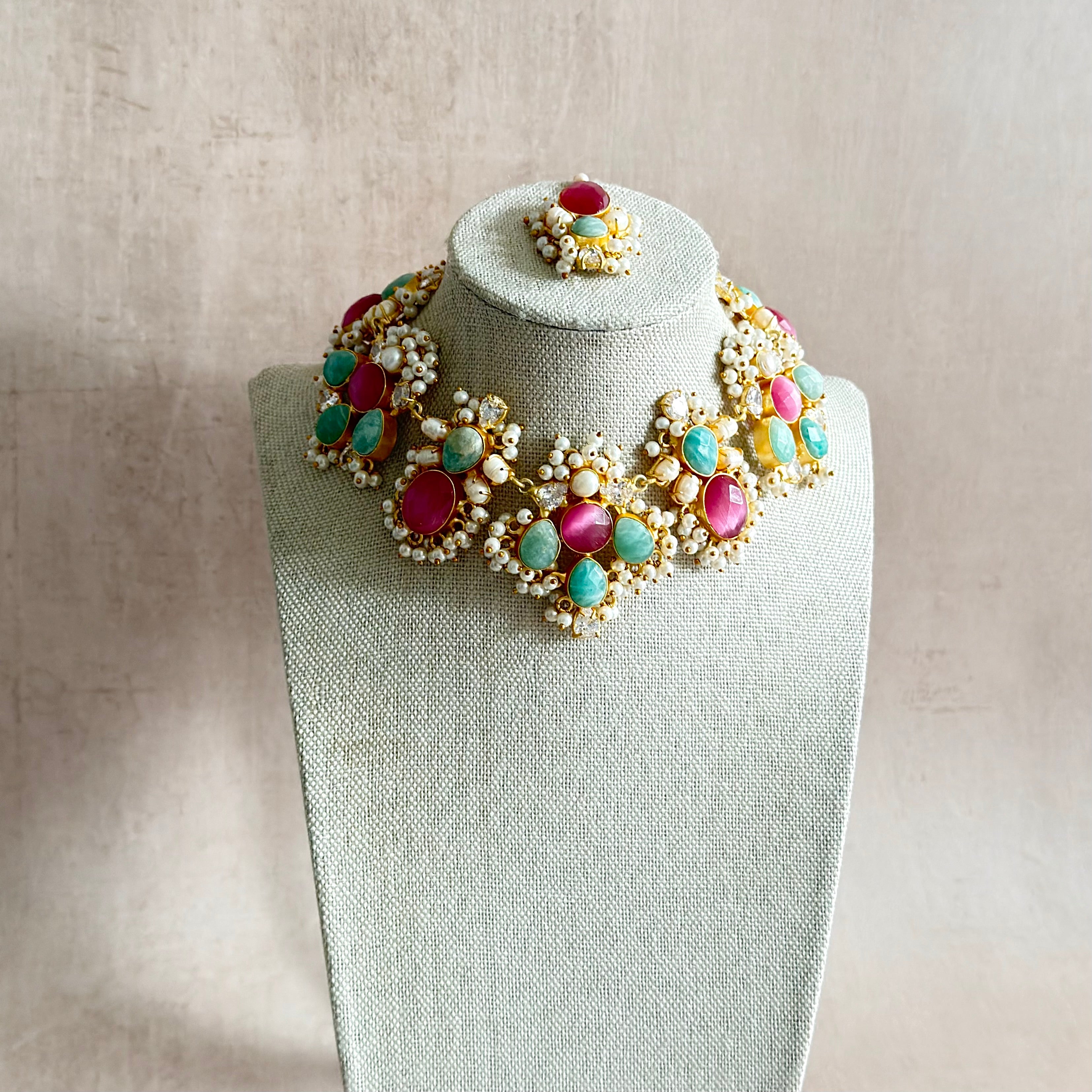 Vayda Jade Pink Necklace Set - Ahseya & Co