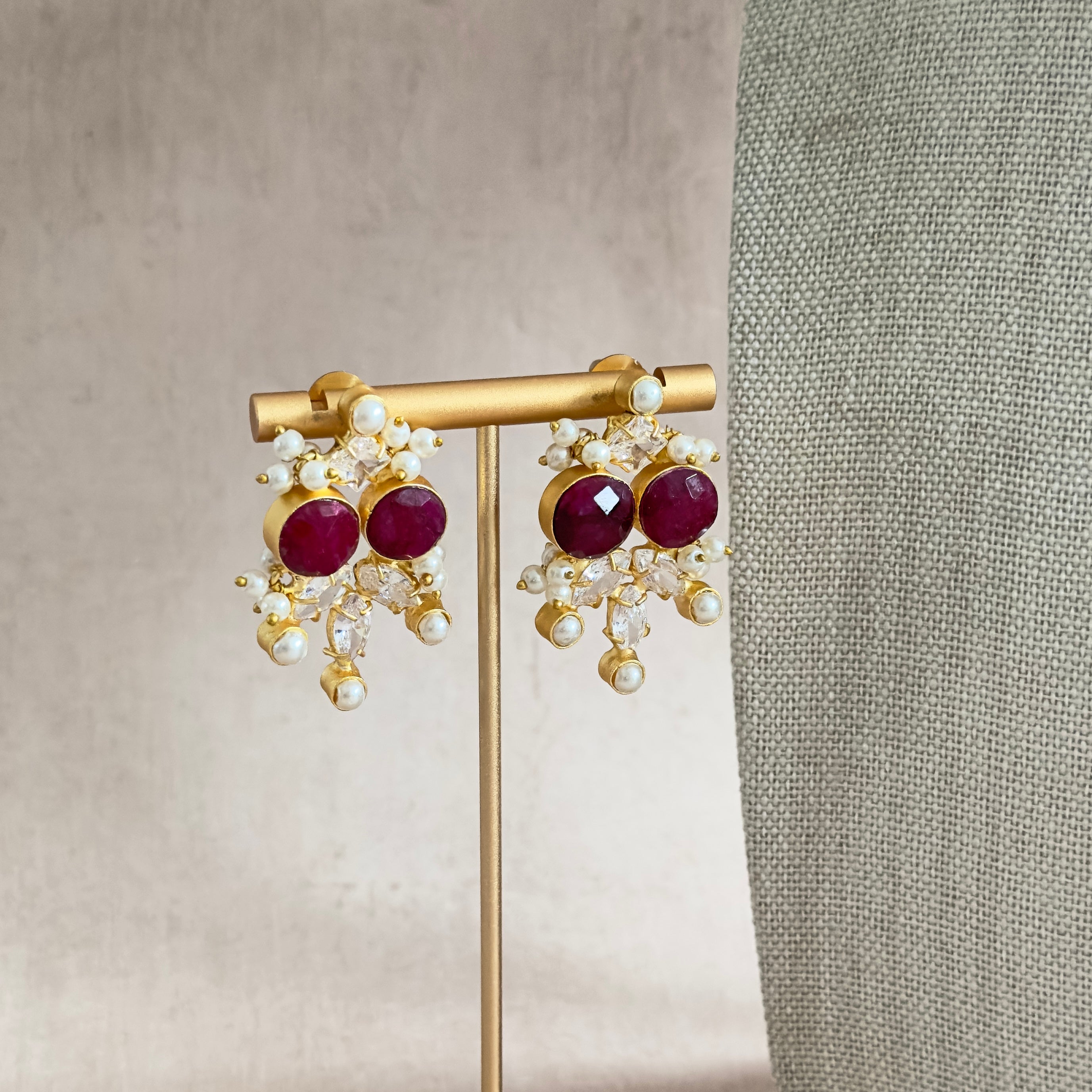 Ranya Maroon Crystal Necklace Set - Ahseya & Co