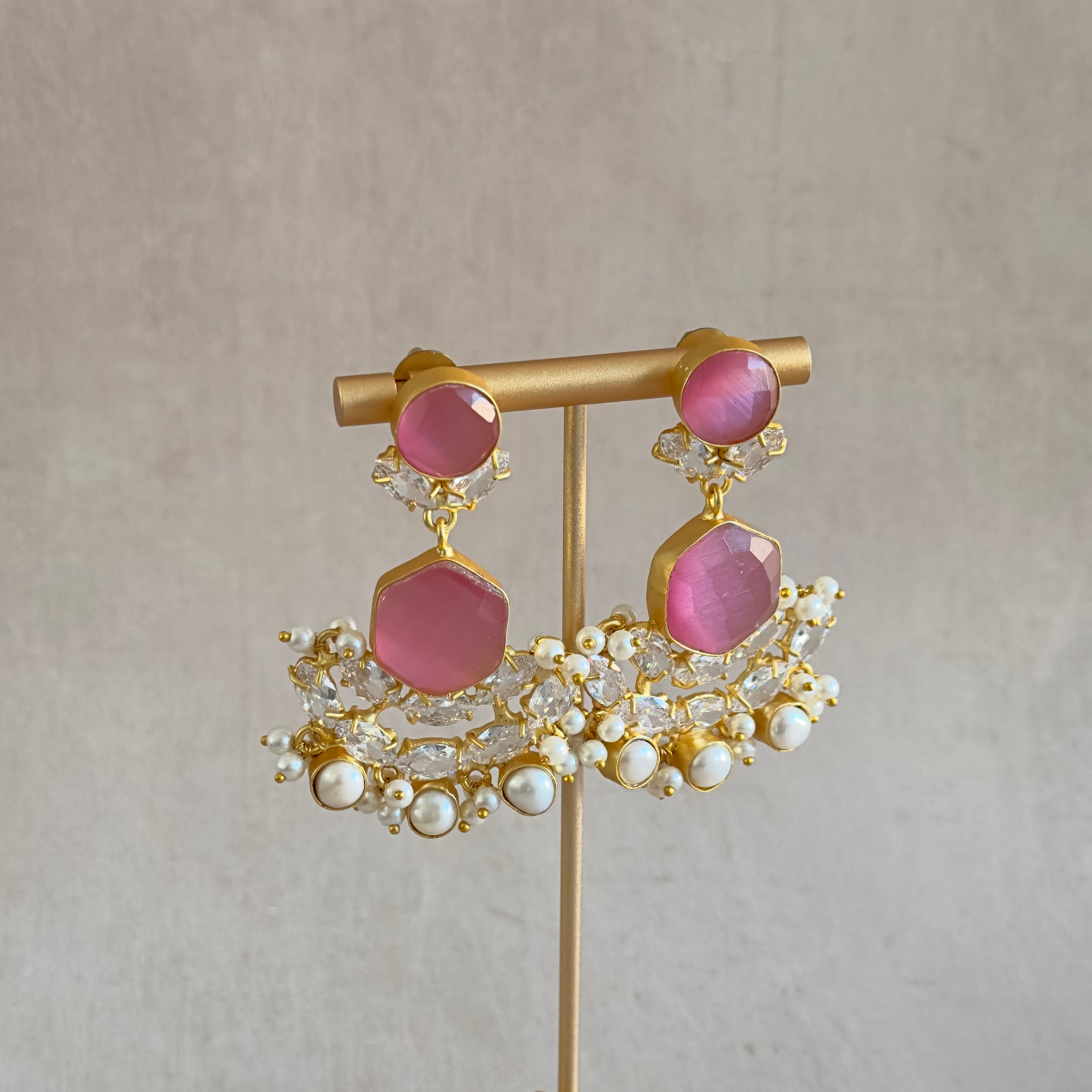 Mila Pink Crystal Drop Earrings - Ahseya & Co