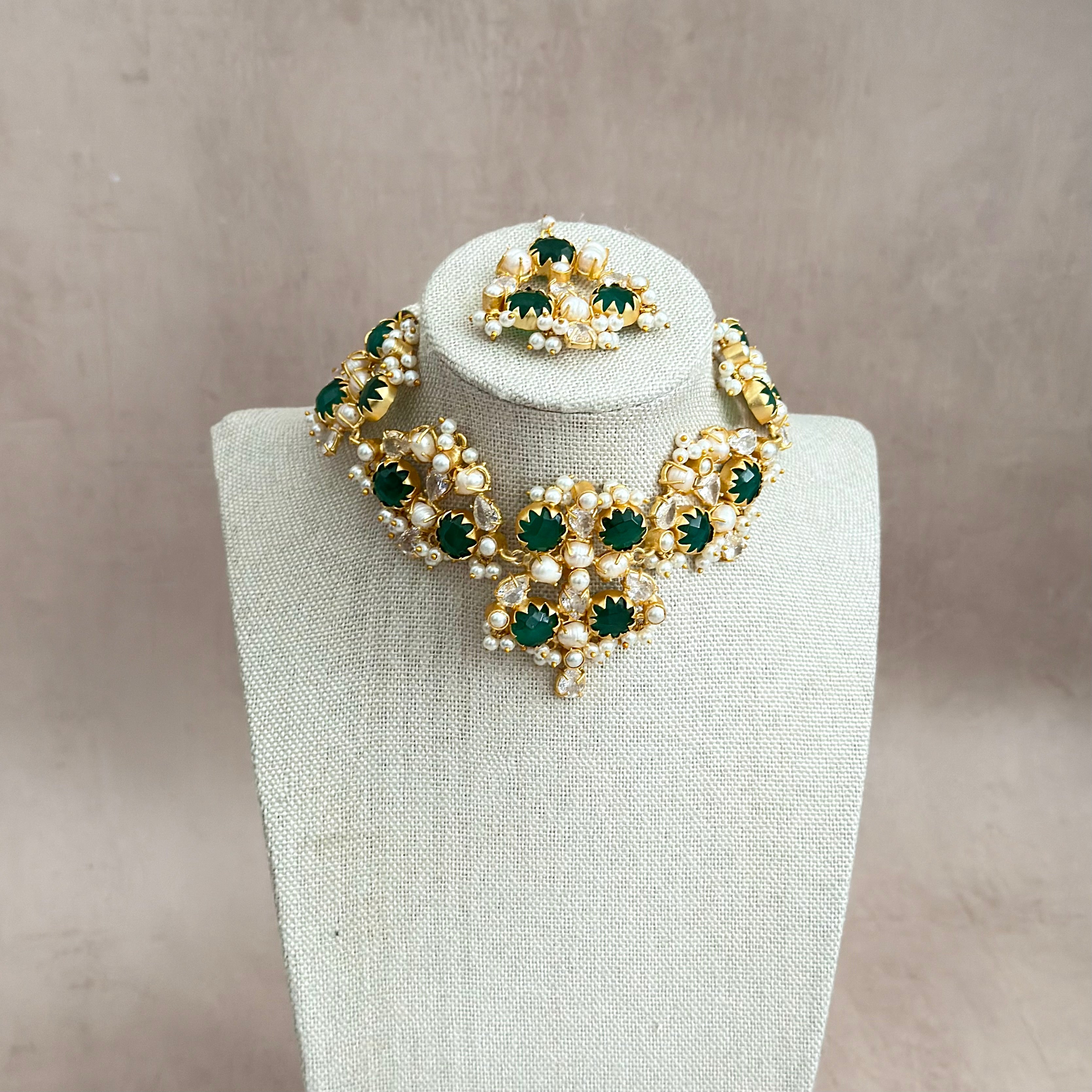 Aaliyah Green Crystal Choker Set - Ahseya & Co