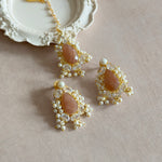 ana Peach Crystal Tikka Set - Ahseya & Co