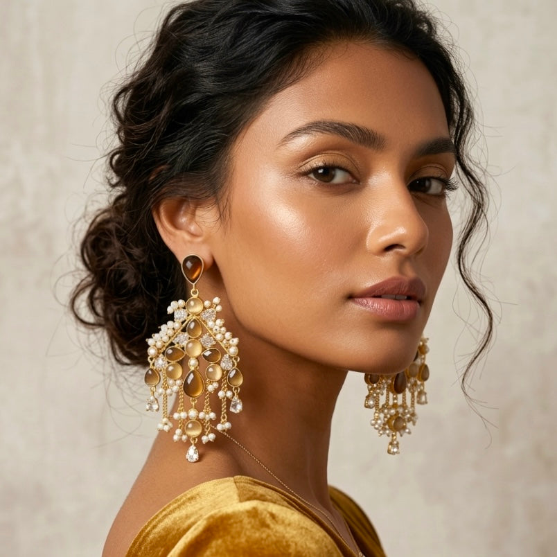 Vada Espresso Crystal Drop Earrings - Ahseya & Co