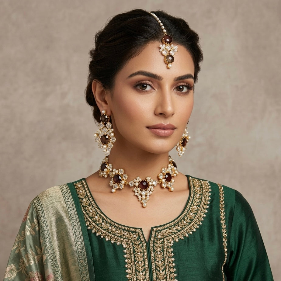 Miah Espresso Crystal Choker Set - Ahseya & Co