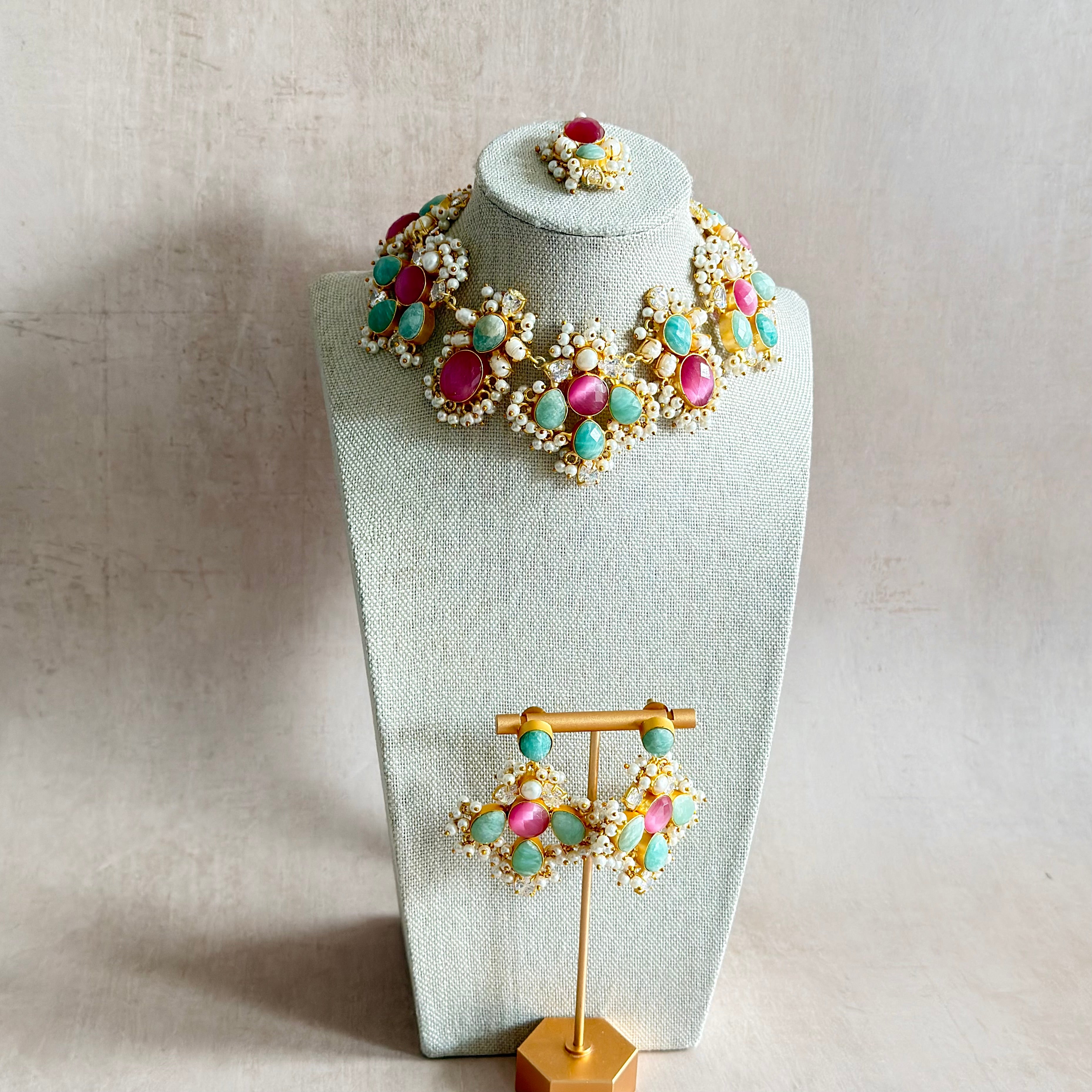 Vayda Jade Pink Necklace Set - Ahseya & Co