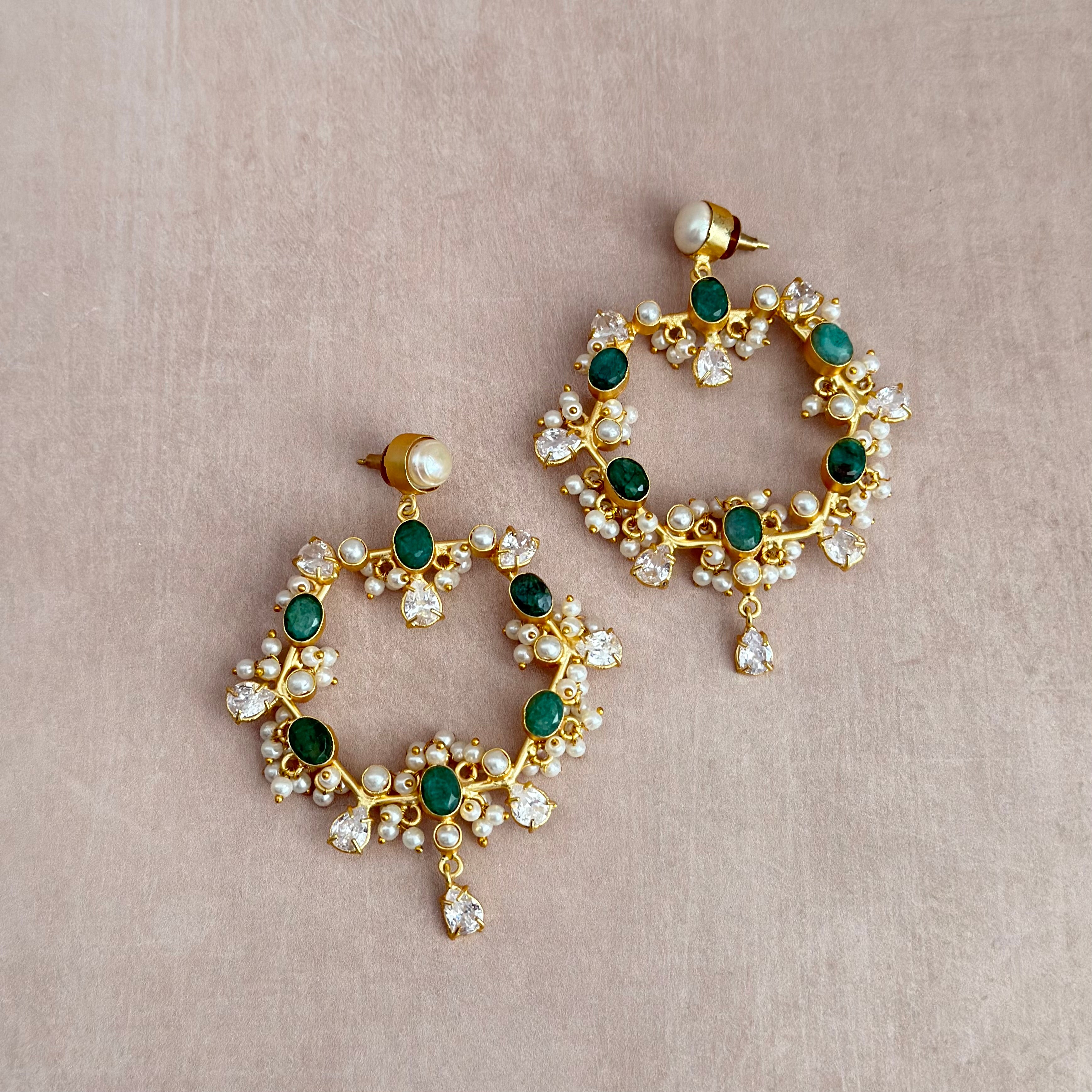 Nurea Green Crystal Drop Earrings - Ahseya & Co