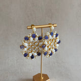 Aqsa Blue Pearl Crystal Drop Earrings