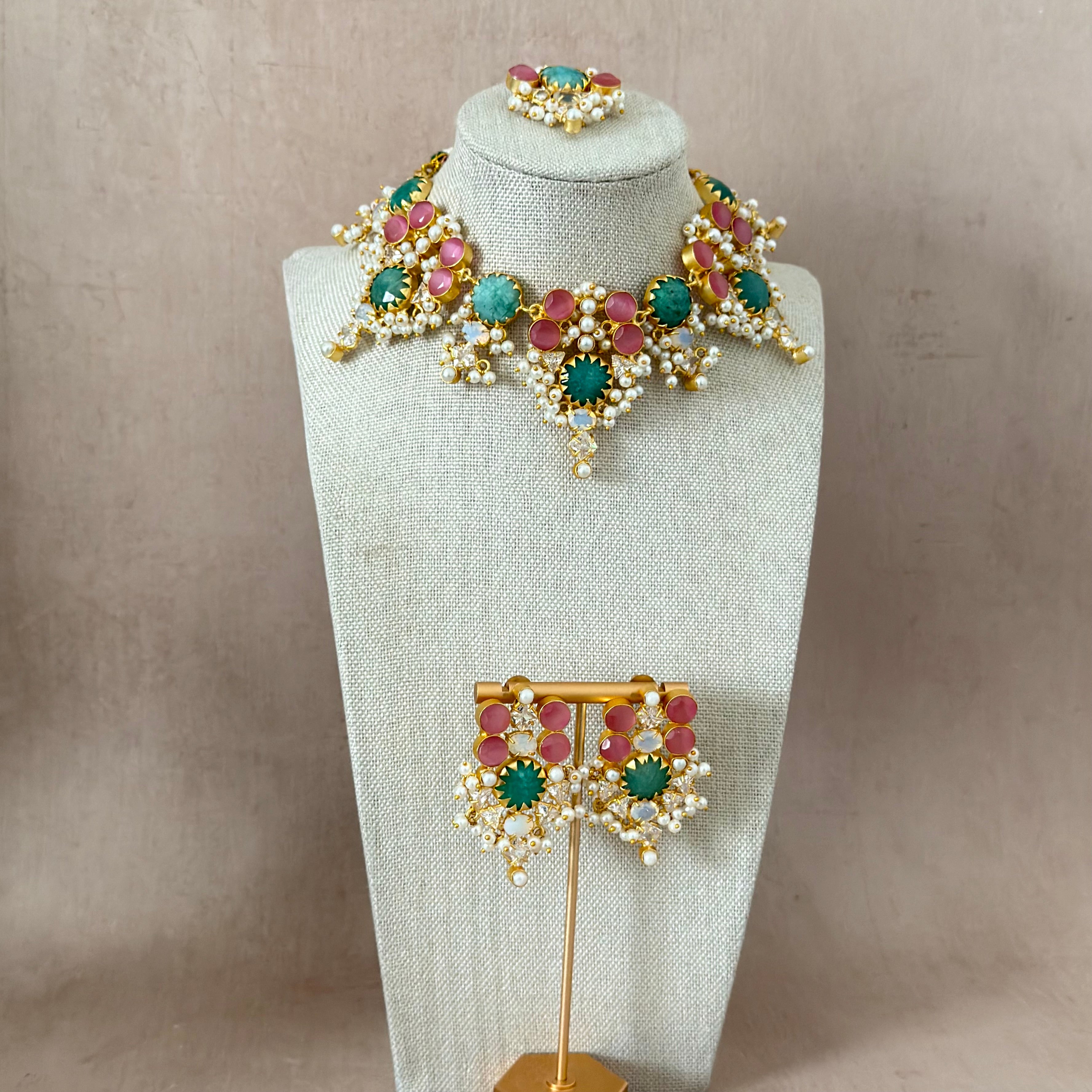 Leona Jade Crystal Necklace Set - Ahseya & Co