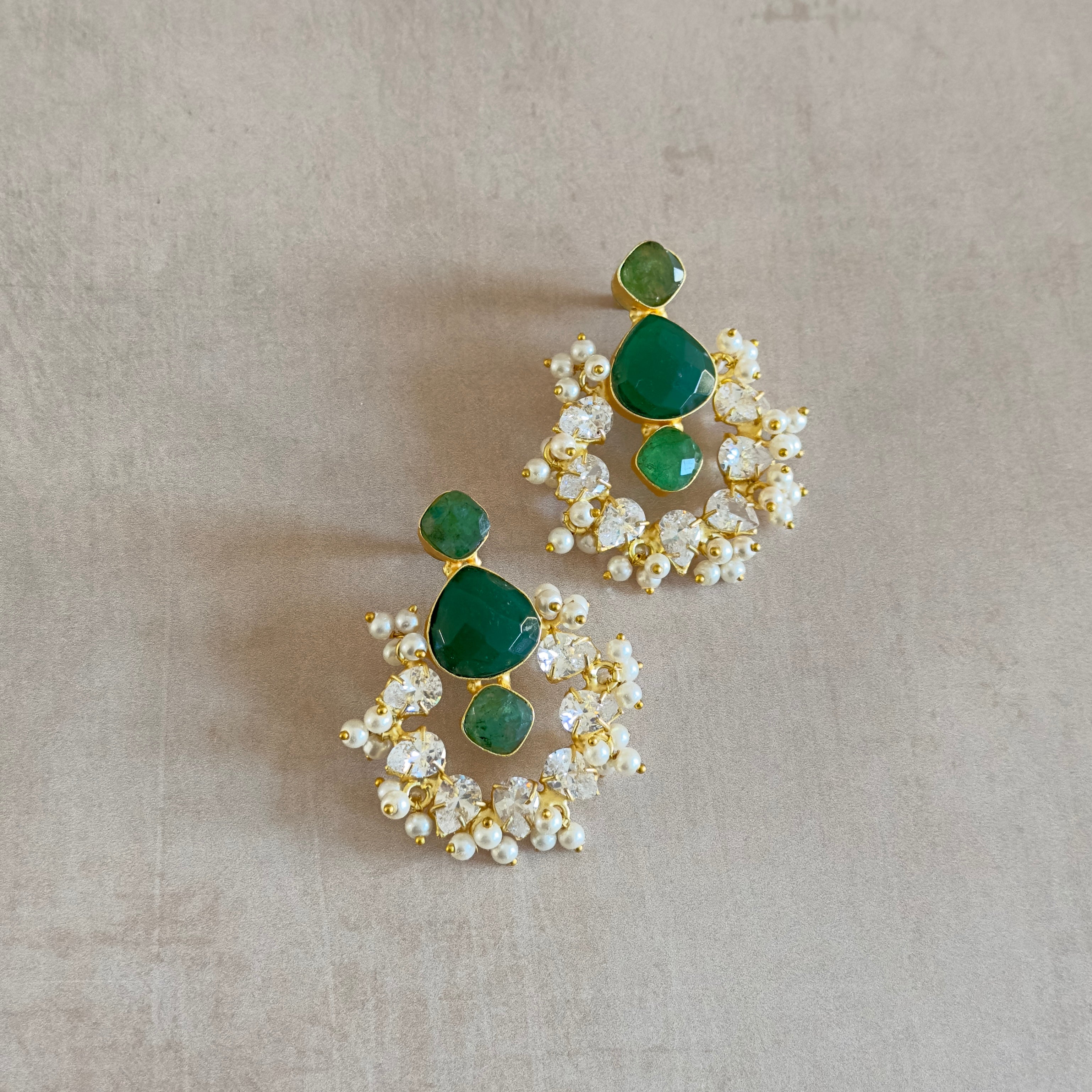 Aabroo Green Stud Earrings - Ahseya & Co