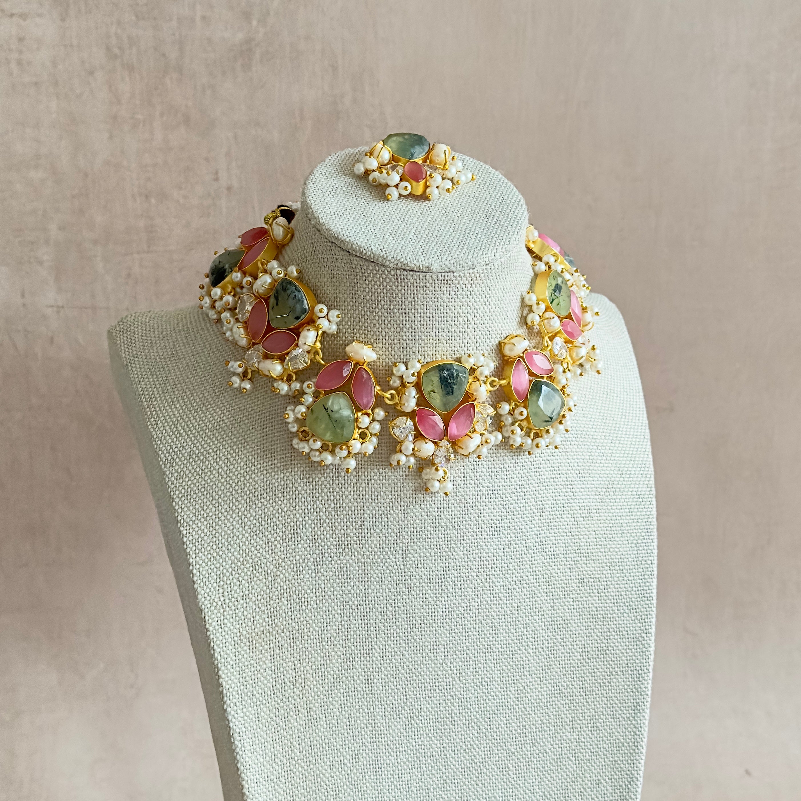 Giselle Pink Olive Choker Set - Ahseya & Co
