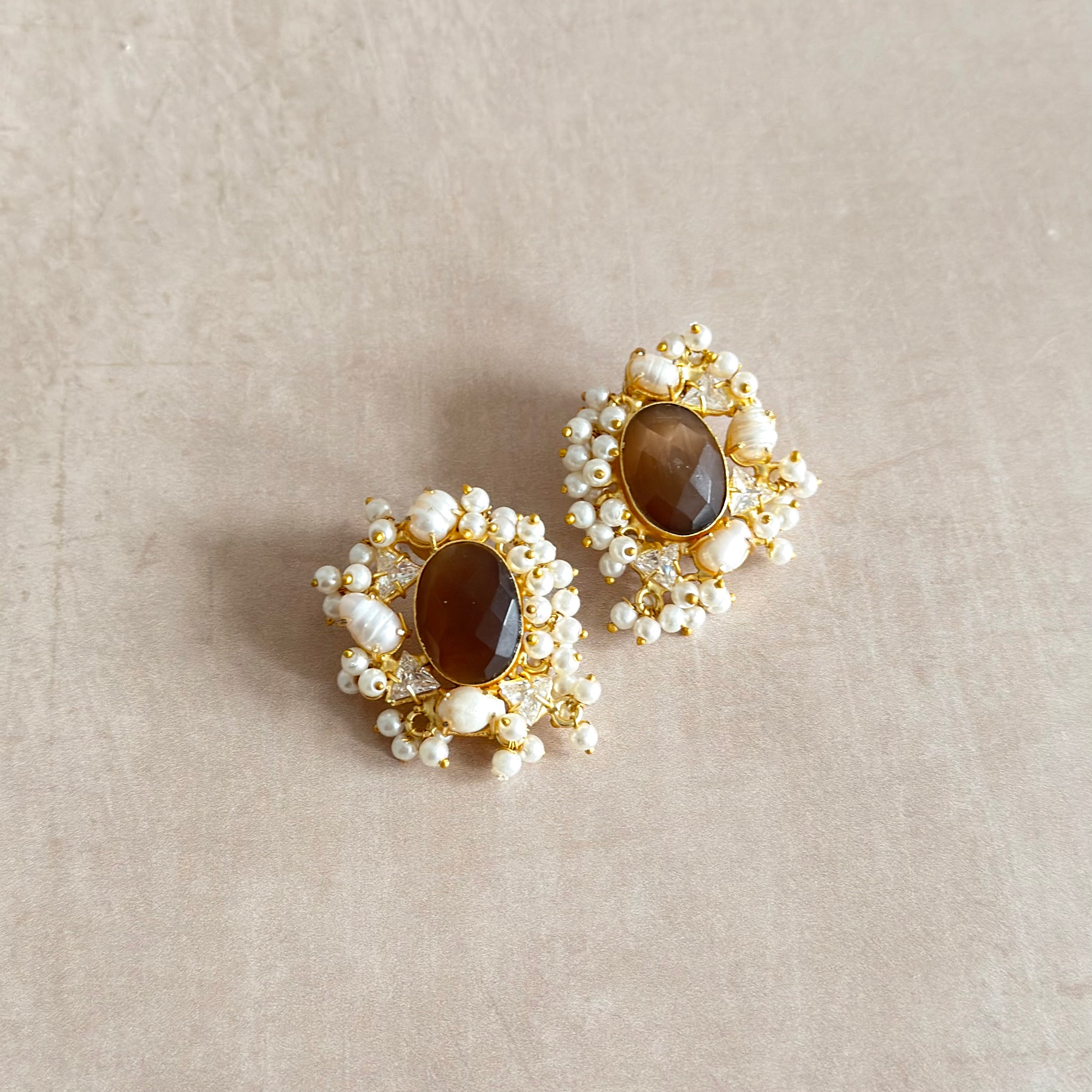 Zuri Brown Pearl Stud Earrings - Ahseya & Co