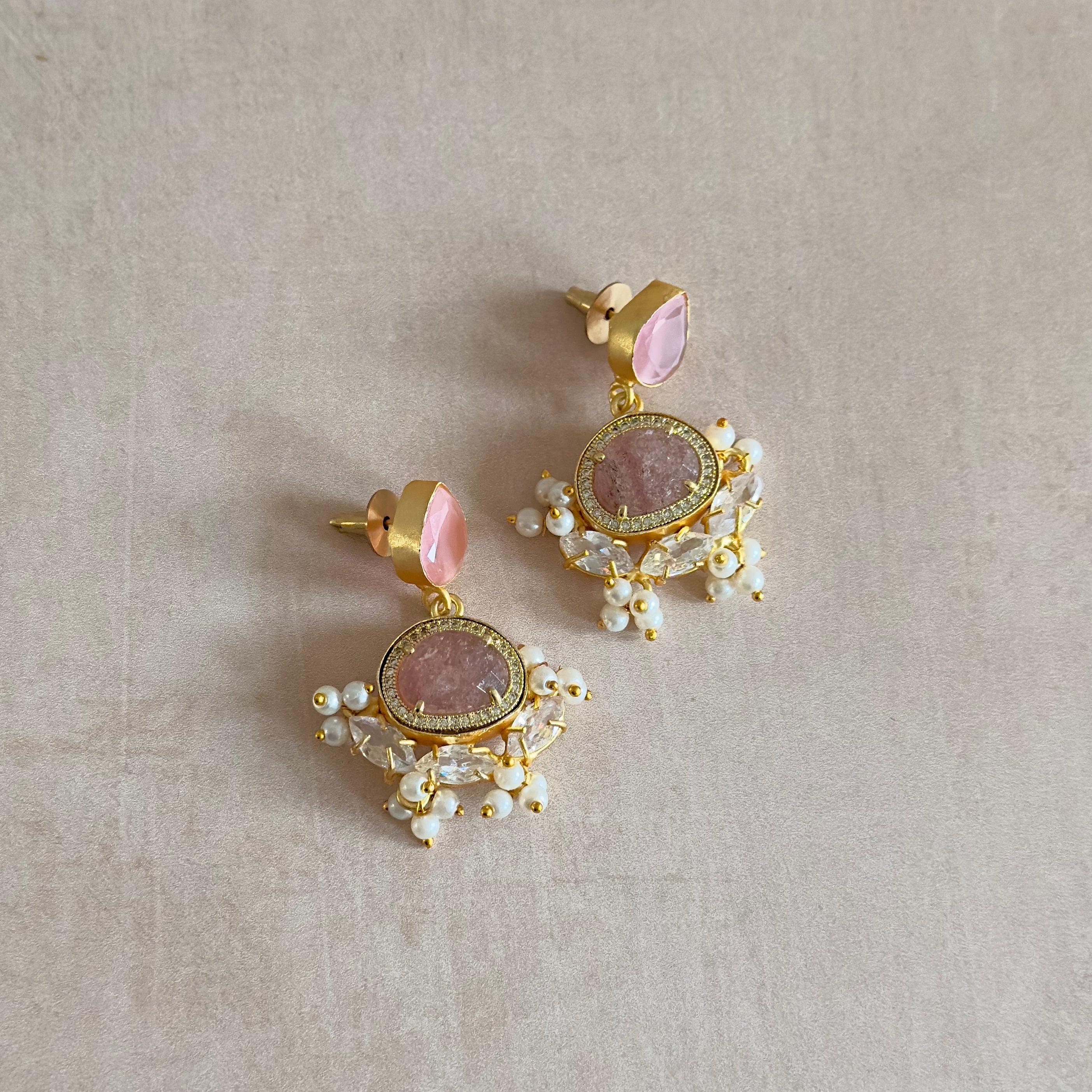 Amali Pink Crystal Drop Earrings - Ahseya & Co