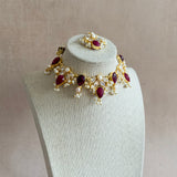 Joelle Maroon Crystal Choker Set