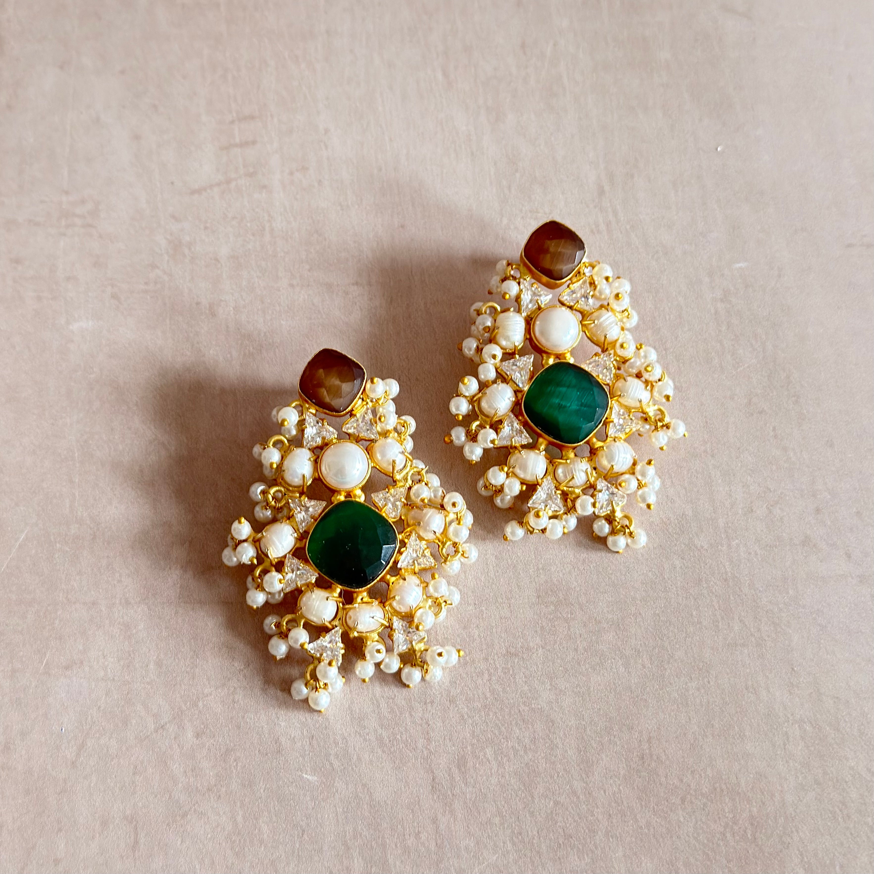 Safiya Green Crystal Stud Earrings - Ahseya & Co