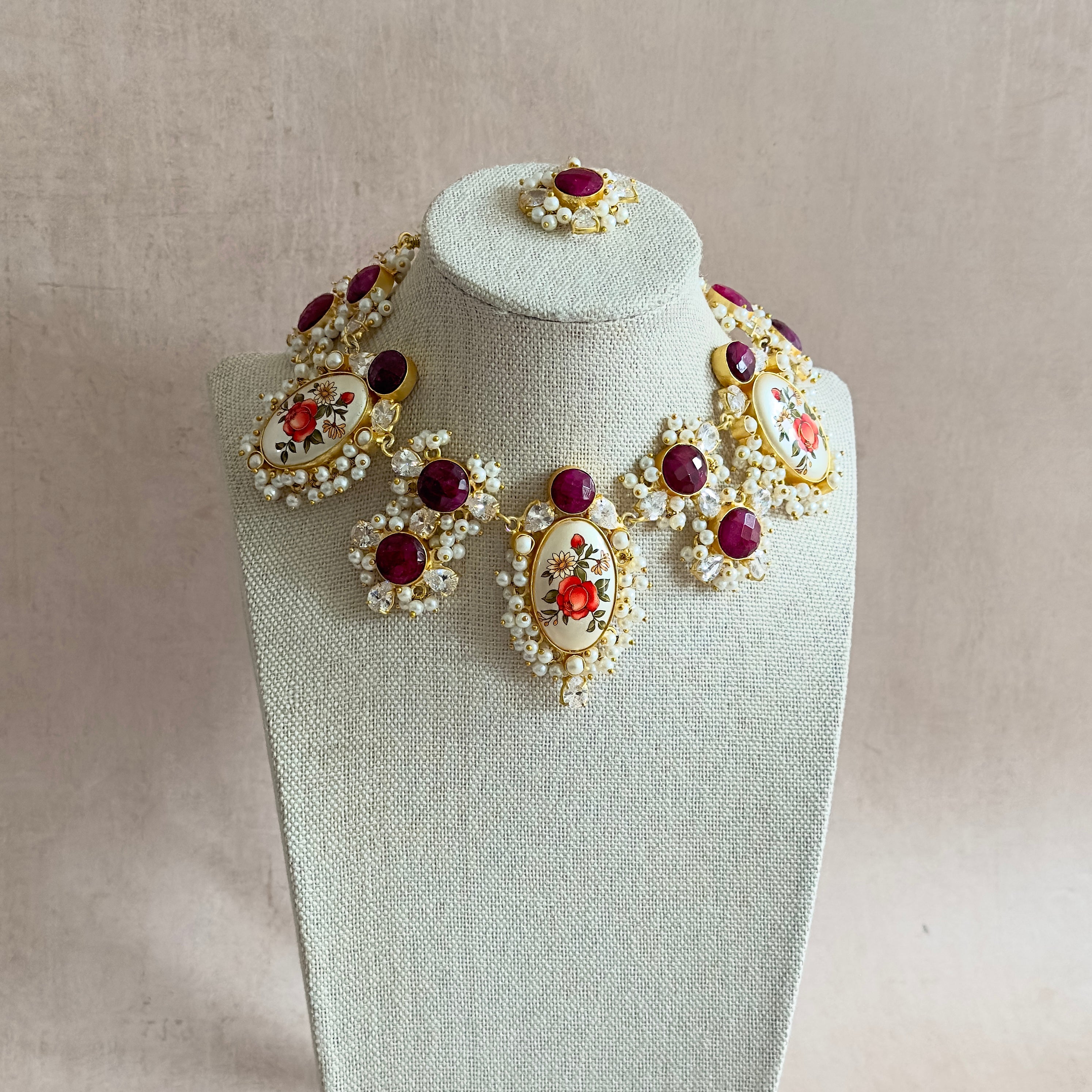 Lavera Floral Crystal Necklace Set - Ahseya & Co