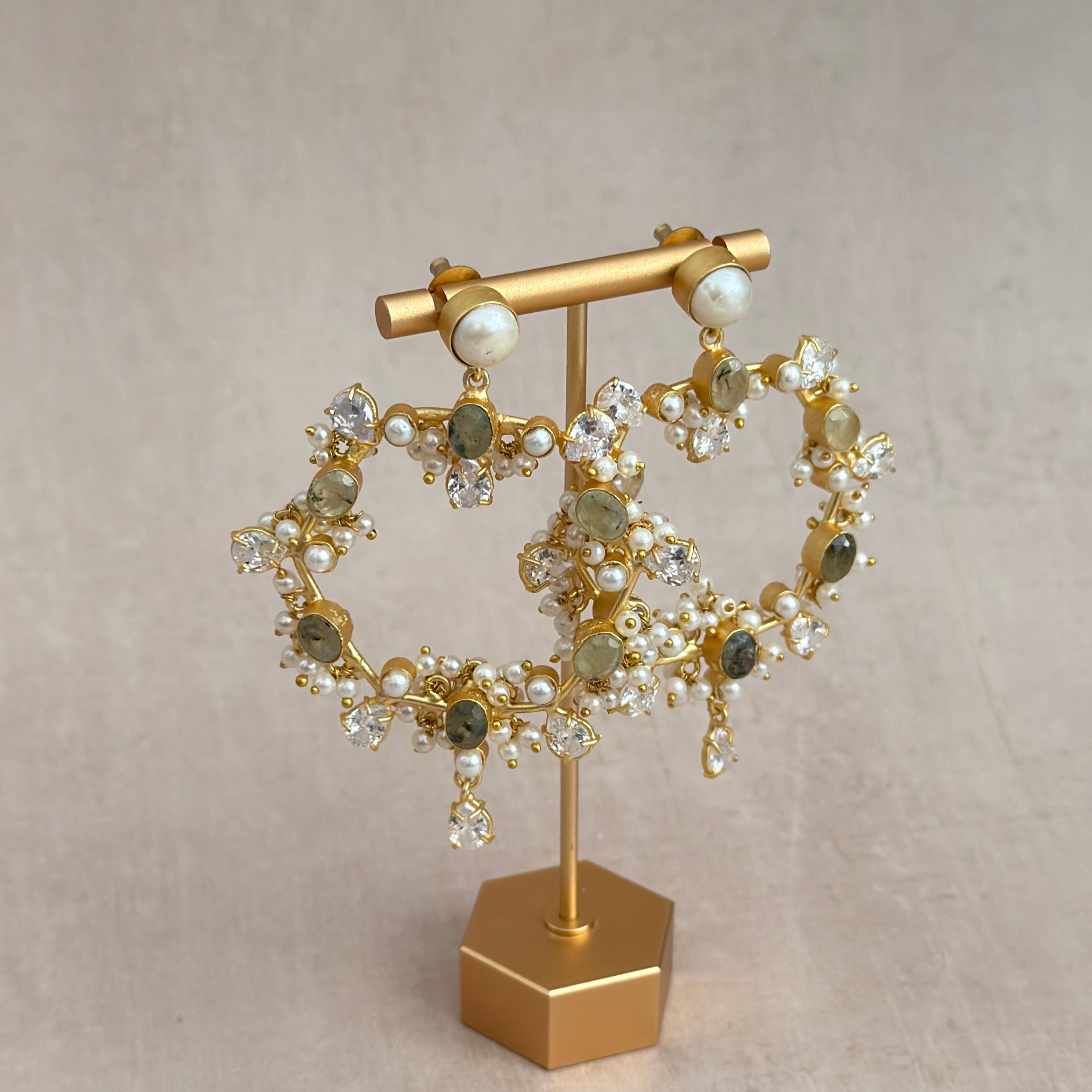 Nurea Olive Crystal Drop Earrings - Ahseya & Co