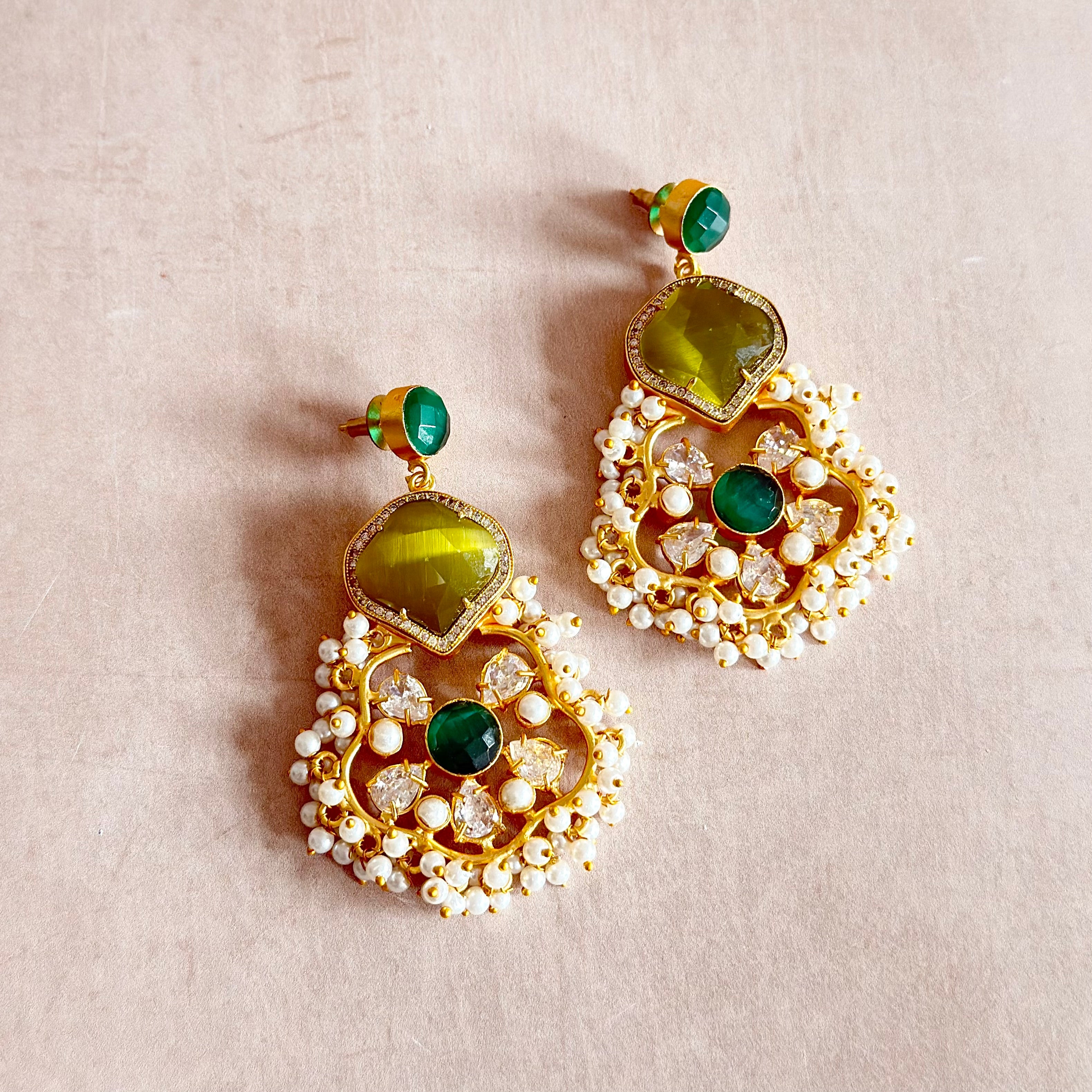 Zaylee Olive Crystal Drop Earrings - Ahseya & Co