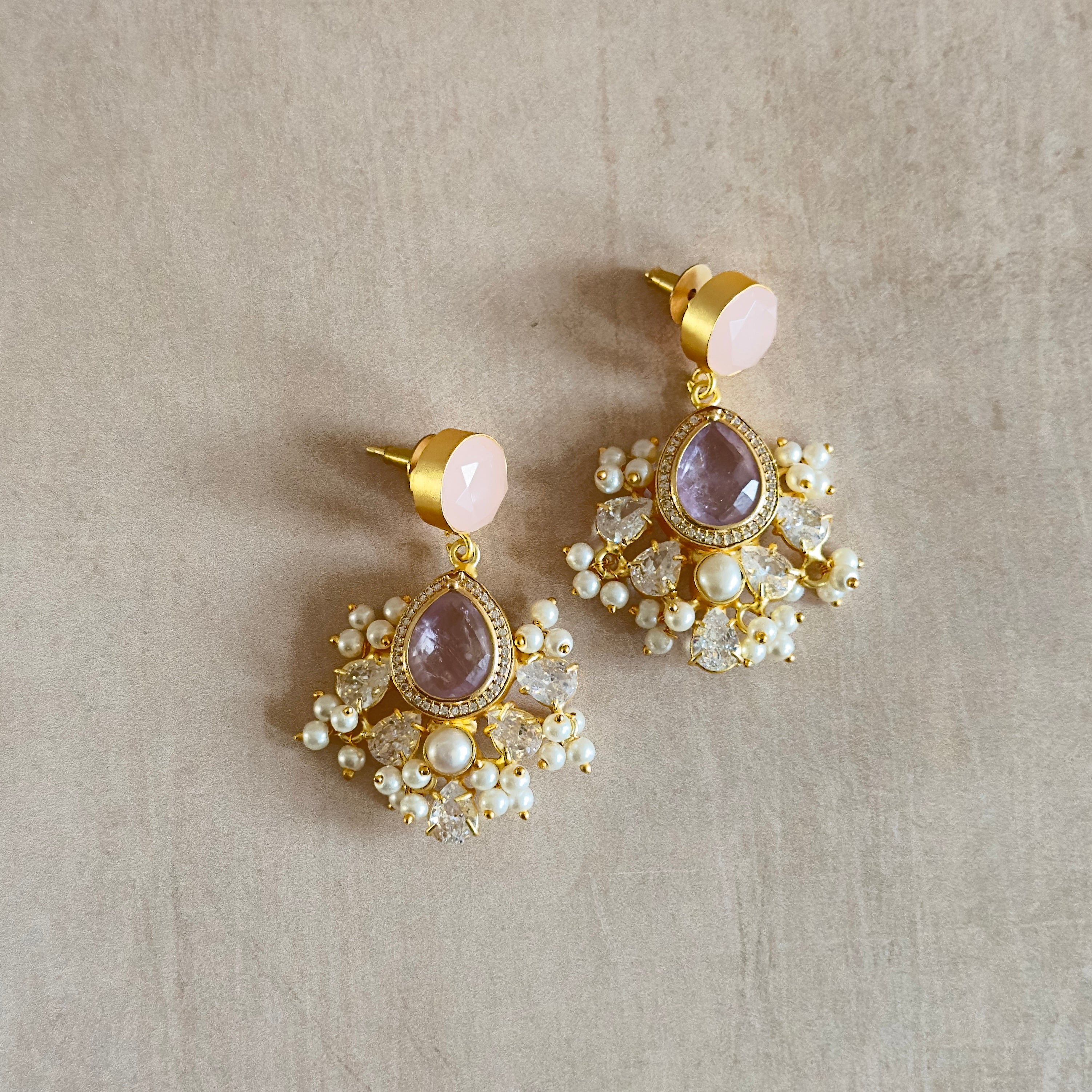 Farishta Crystal Pink Drop Earrings - Ahseya & Co
