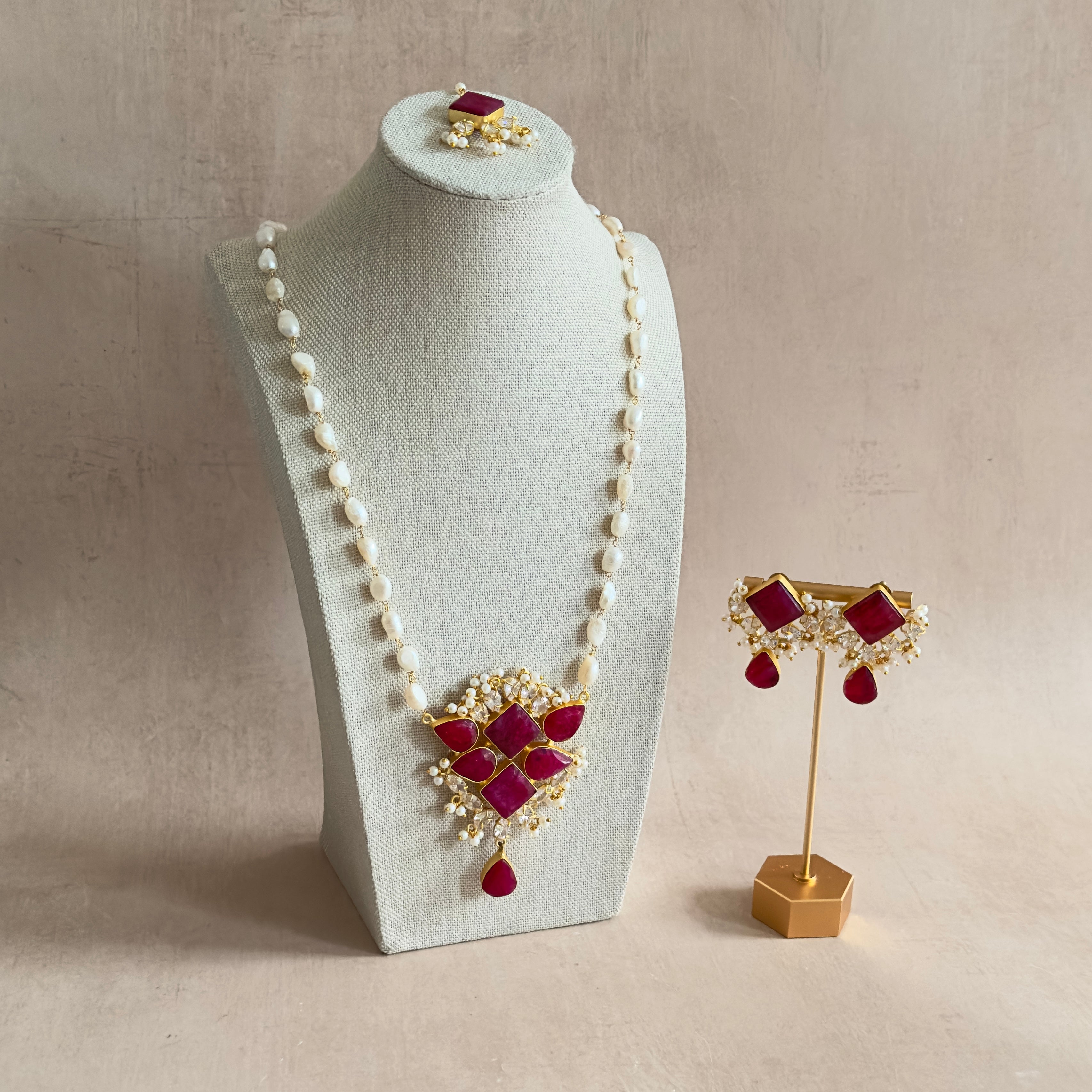 Thea Fuchsia Pearl Mala Set - Ahseya & Co