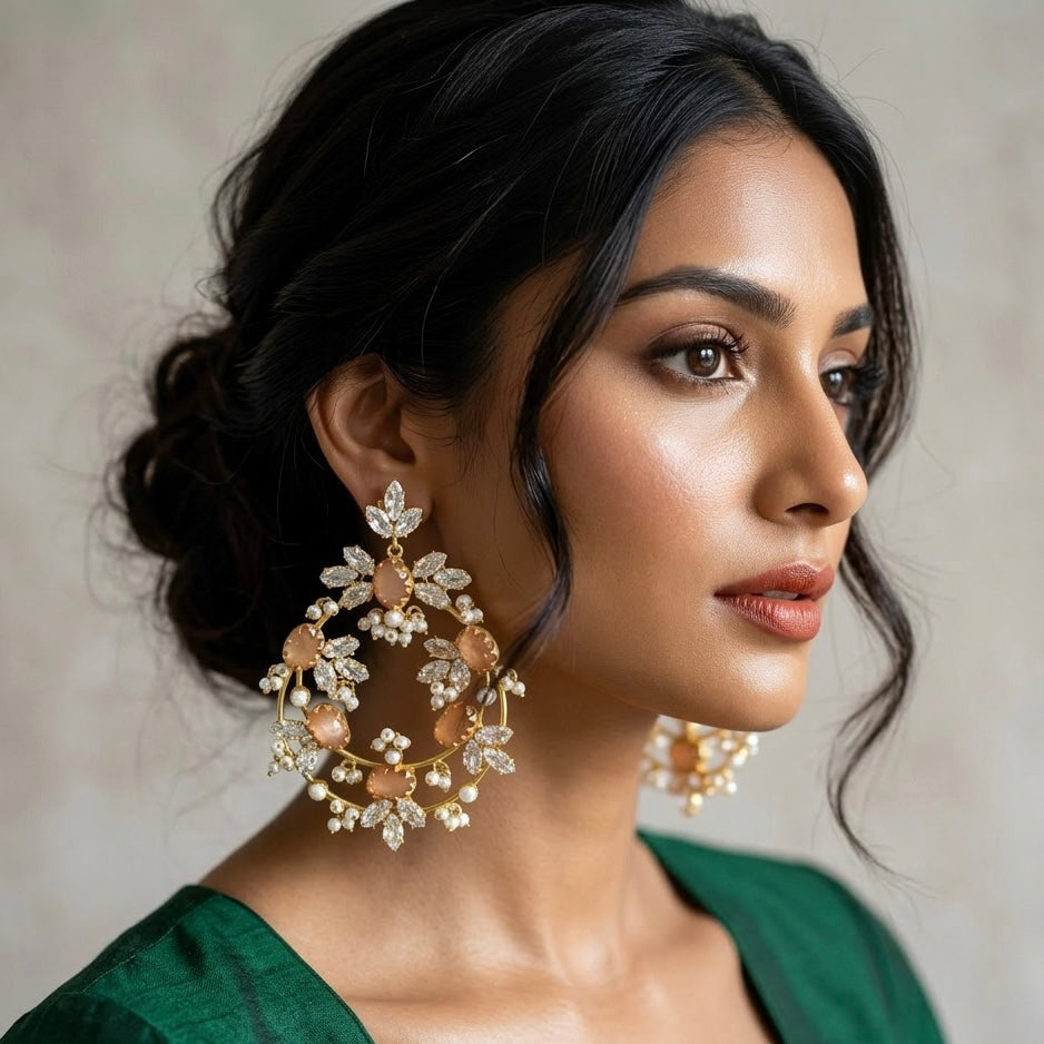 Tareen Peach Crystal Drop Earrings - Ahseya & Co