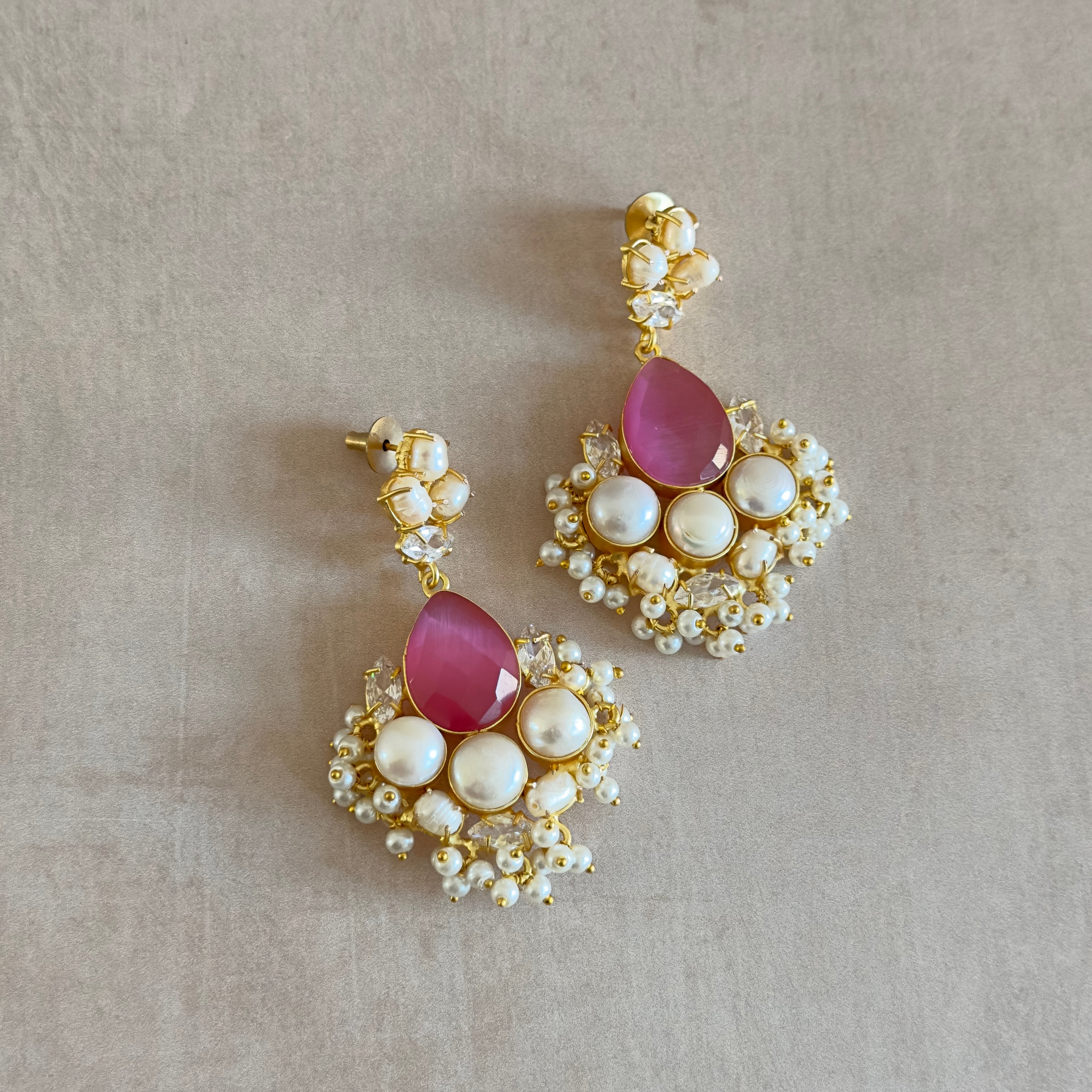 Kajol Pink Pearl Drop Earrings - Ahseya & Co