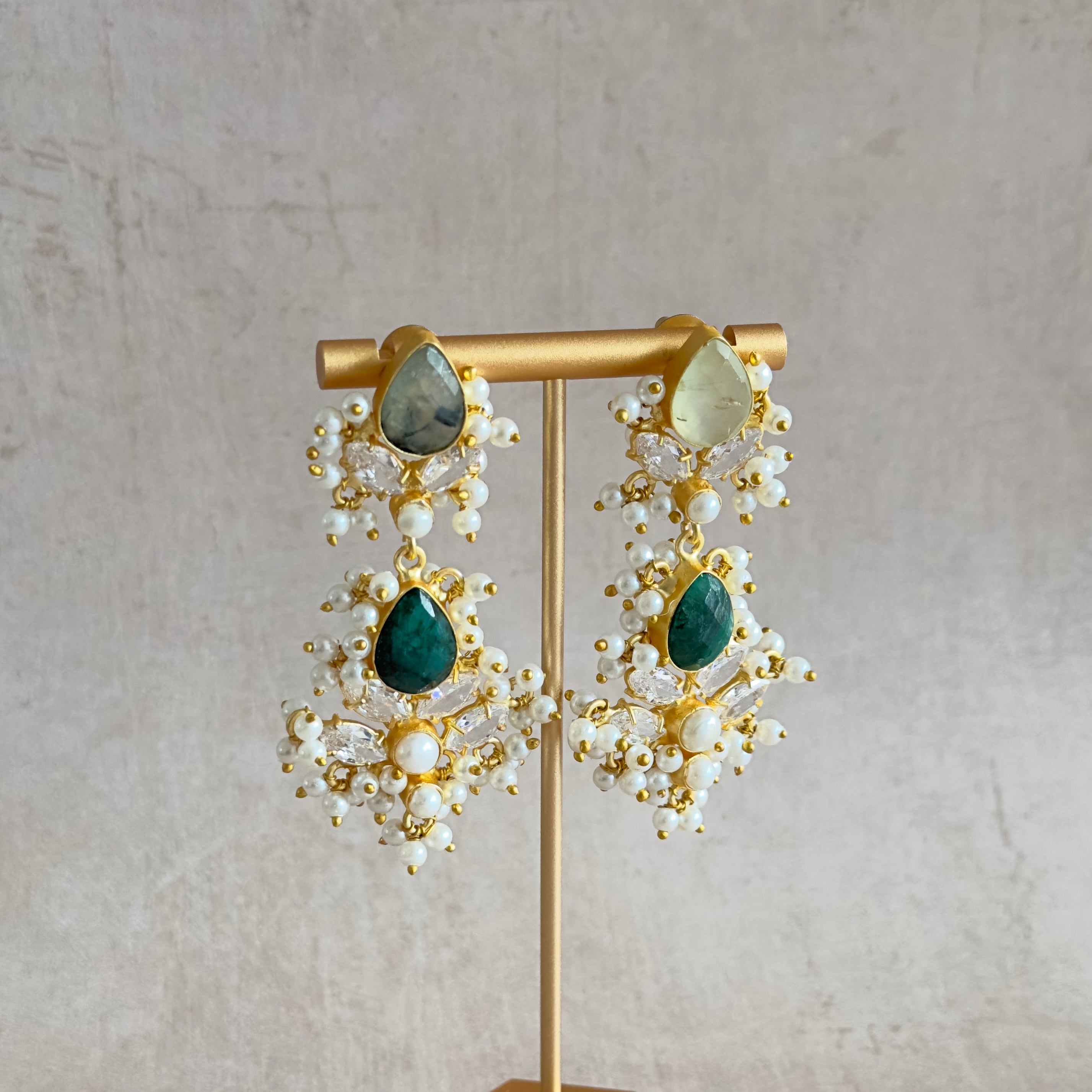 Aylaan Green Crystal Drop Earrings - Ahseya & Co