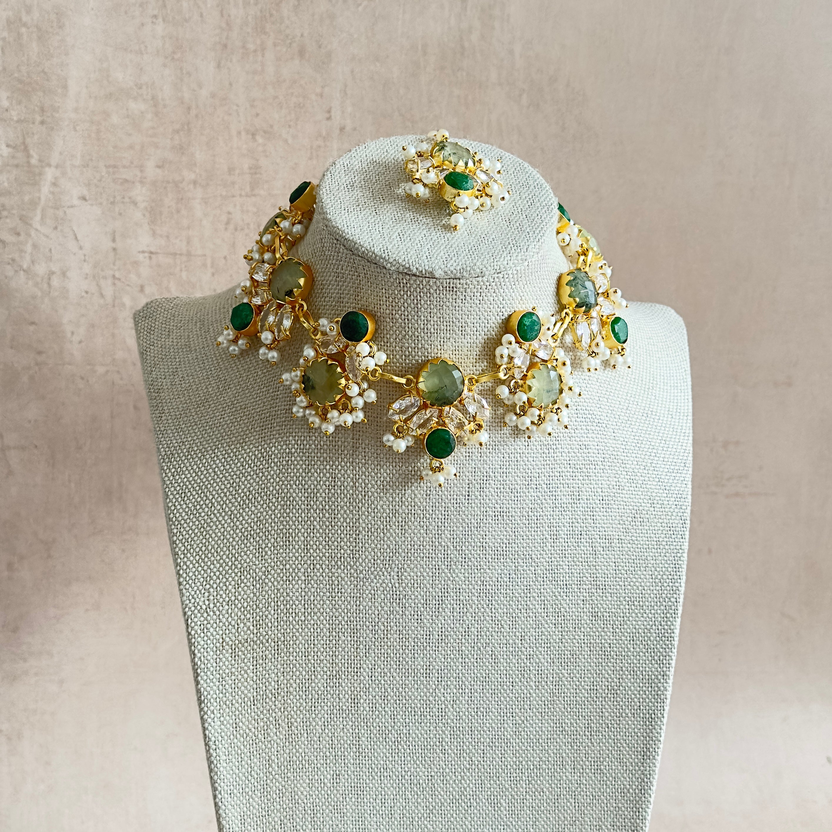 Dilnaz Green Necklace Set - Ahseya & Co