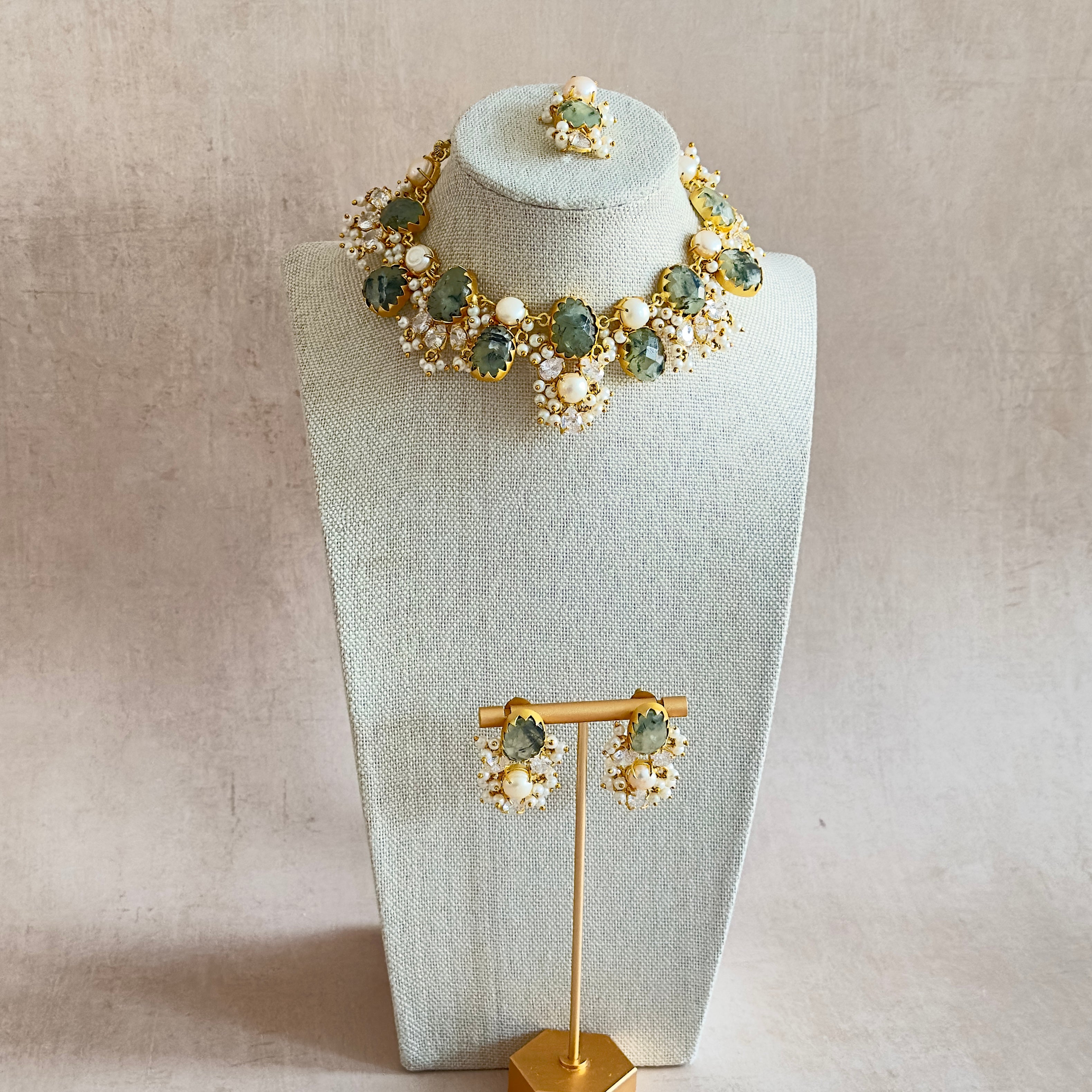 Carmen Olive Pearl Necklace Set - Ahseya & Co