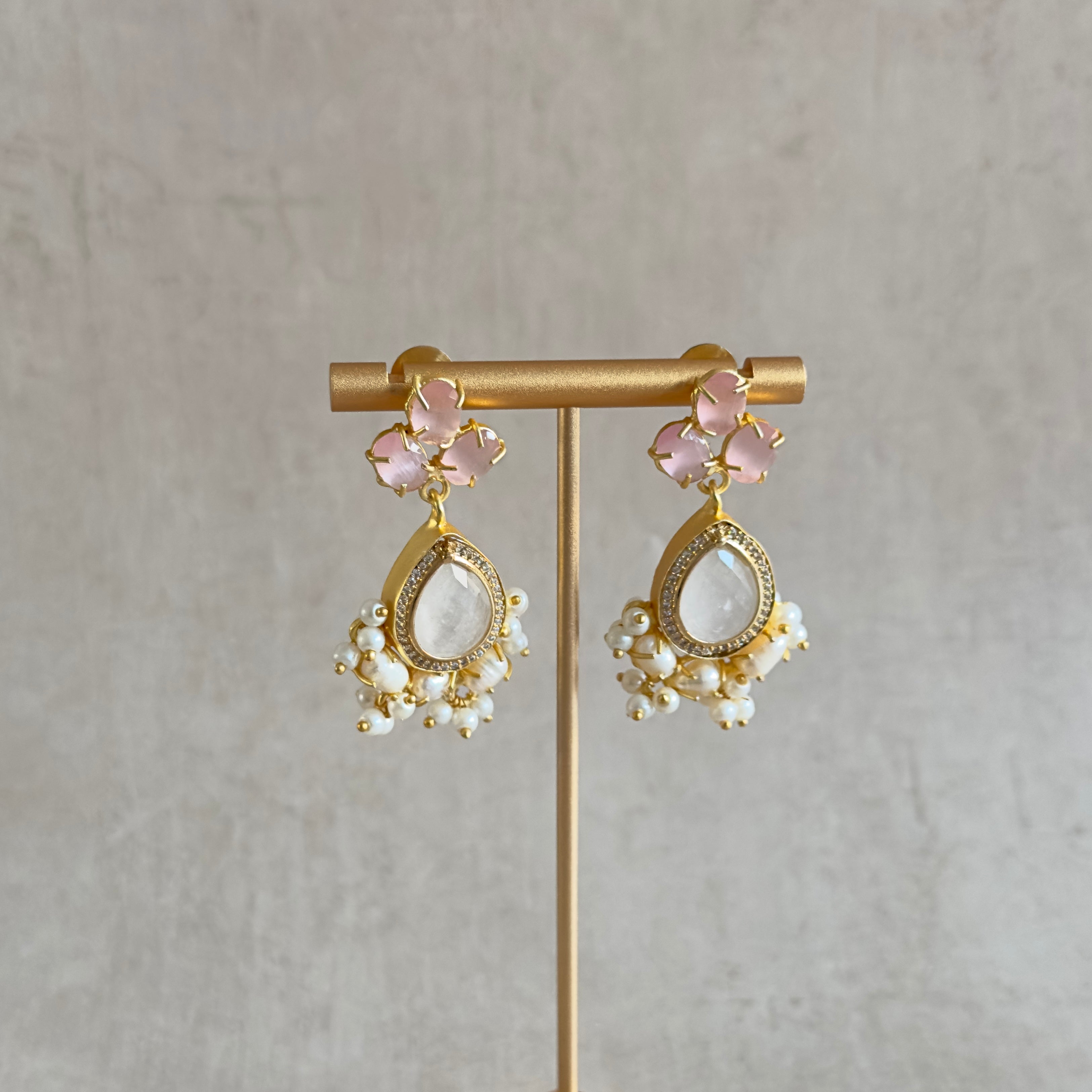 Pink Crystal Drop Earrings - Ahseya & Co