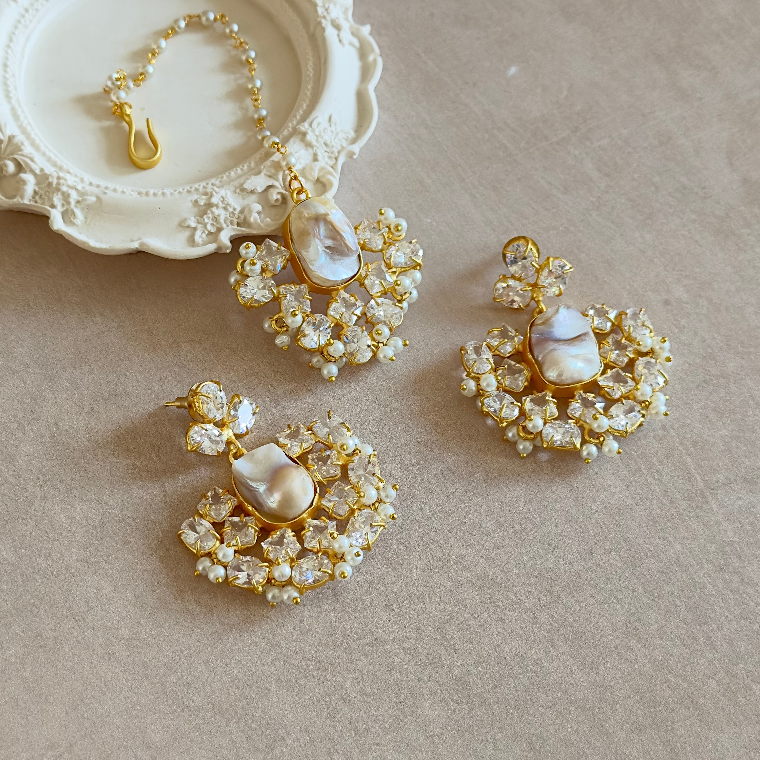 Ayesha Pearl Crystal Tikka Set - Ahseya & Co